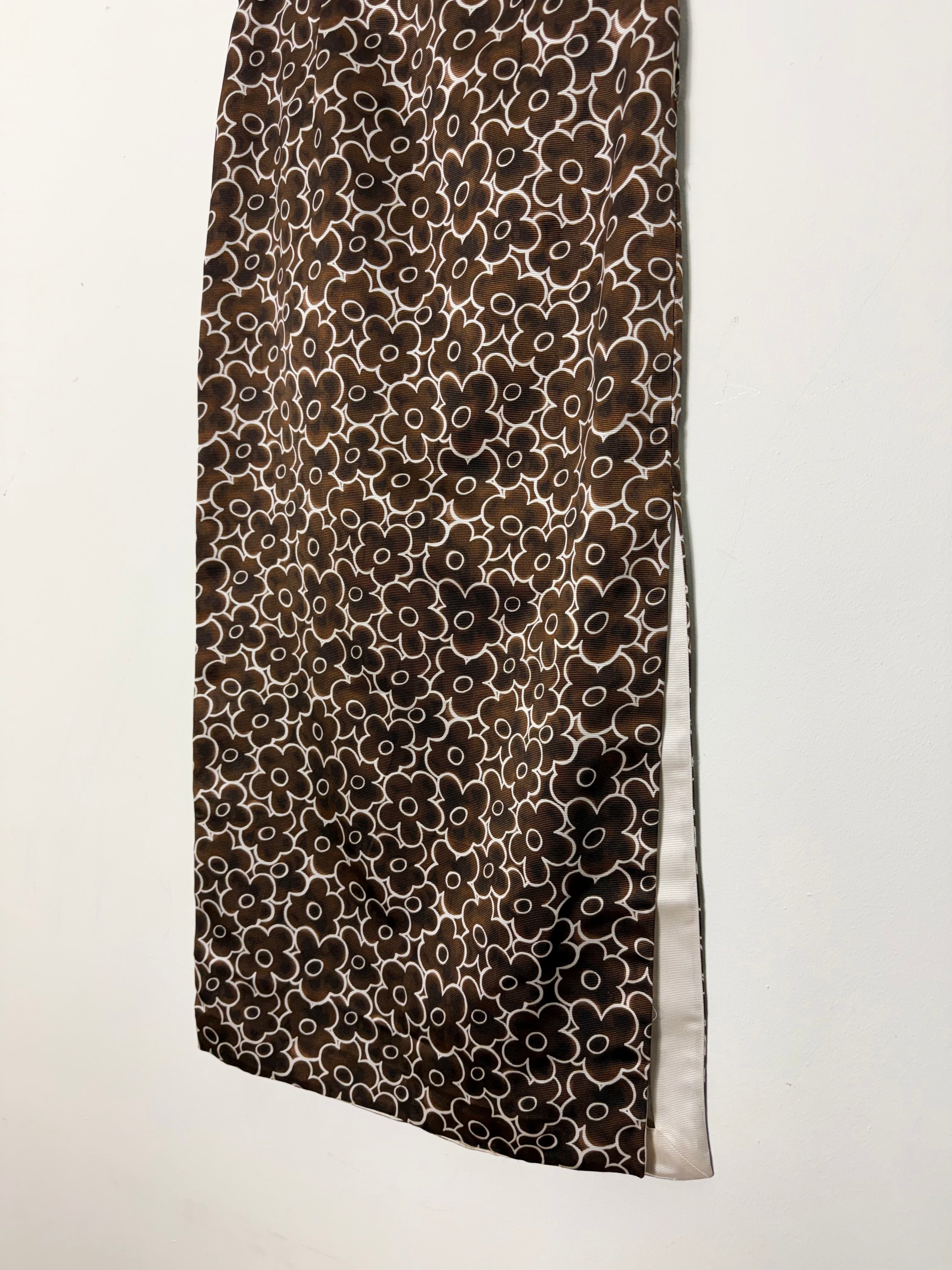 Miu Miu Vintage Brown Floral Maxi Side Split Maxi Skirt