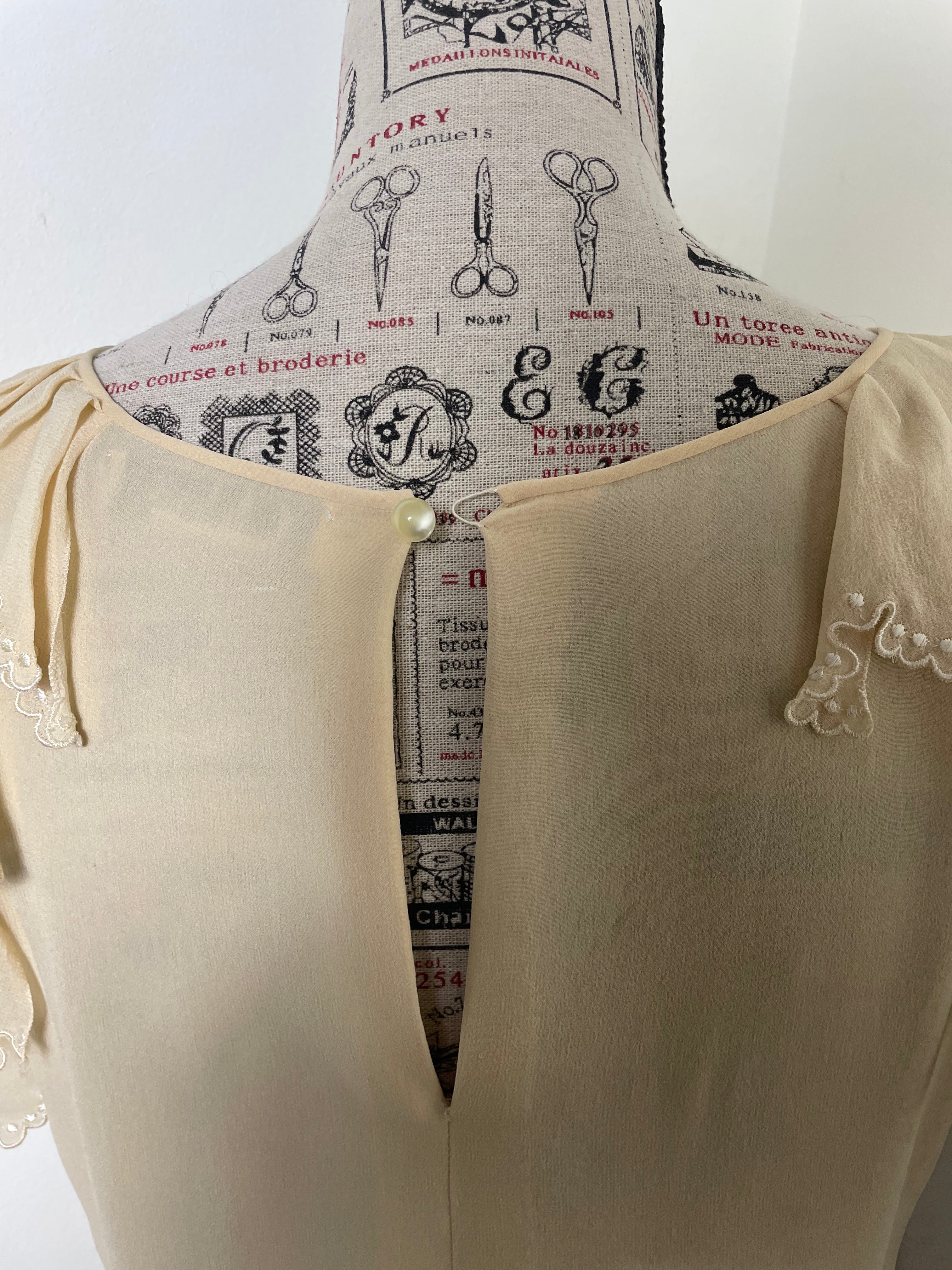 Chloé Spring 1981 Custard Silk Ruffle Dress by Karl Lagerfeld