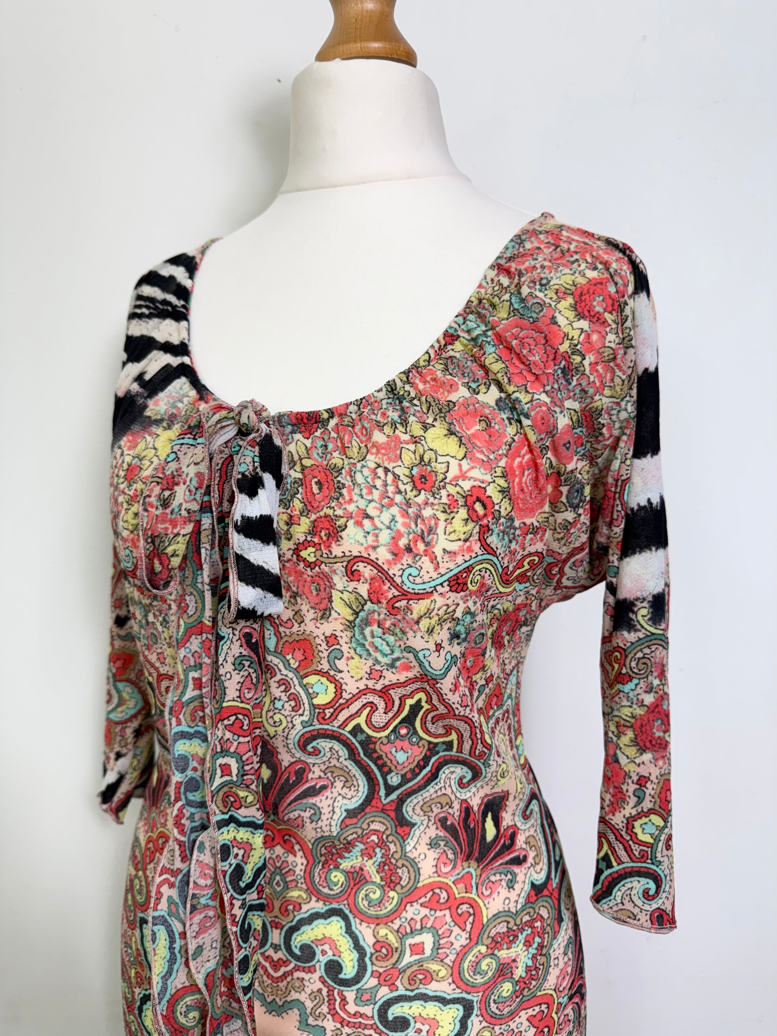 Roberto Cavalli Class Paisley Multicolour Midi Dress