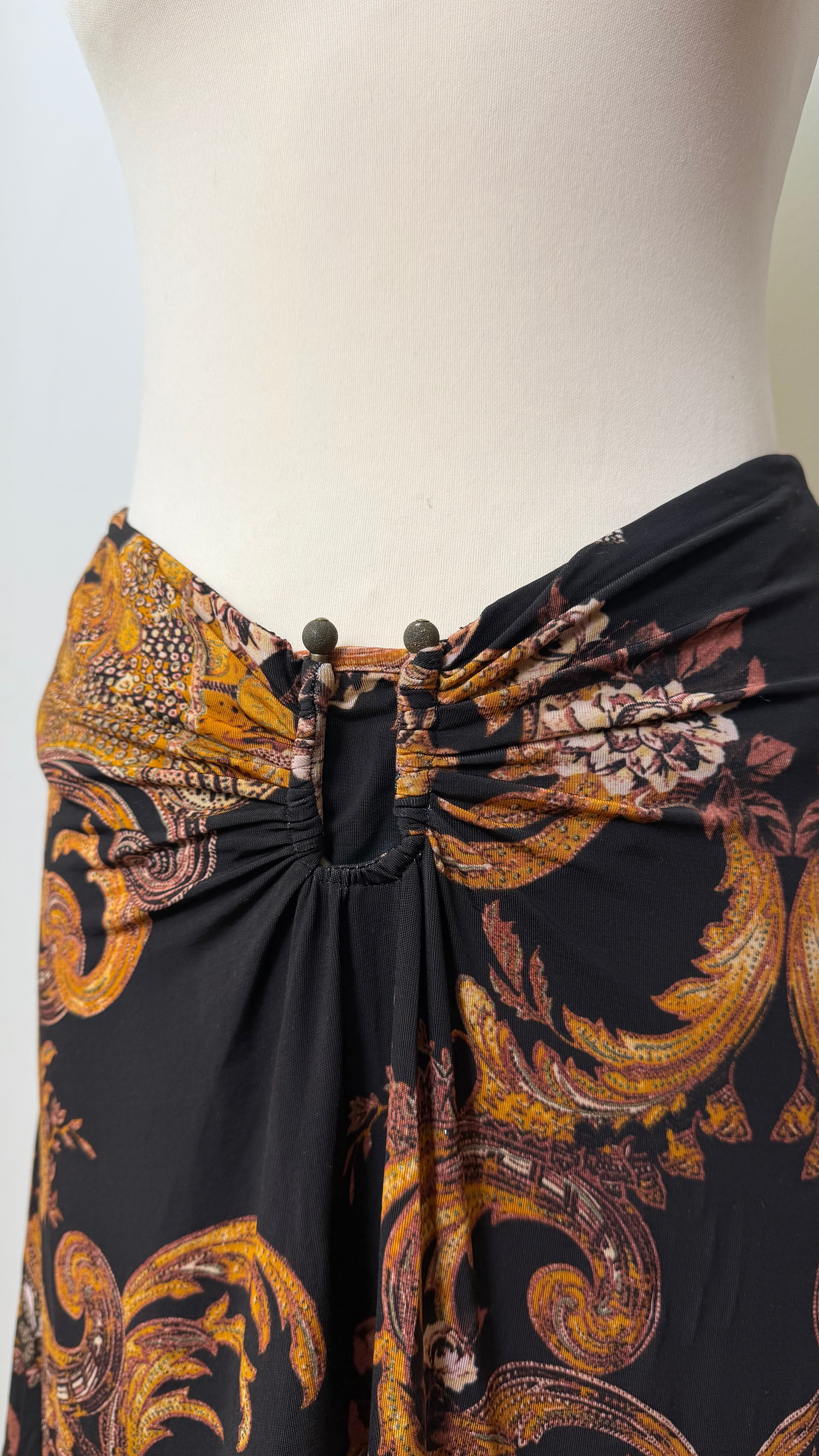 Just Cavalli Black & Gold Damask Print Midi Skirt