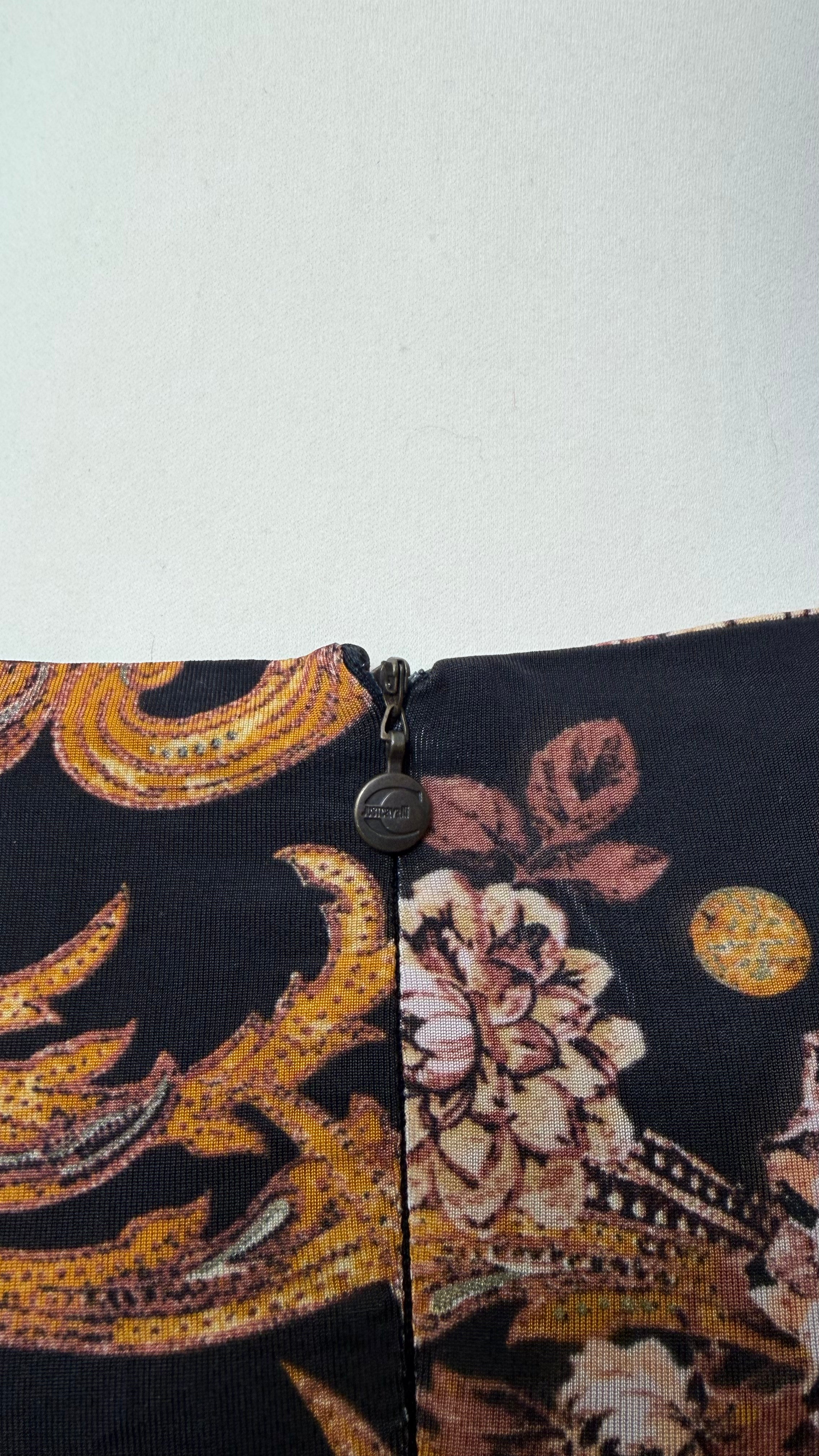 Just Cavalli Black & Gold Damask Print Midi Skirt