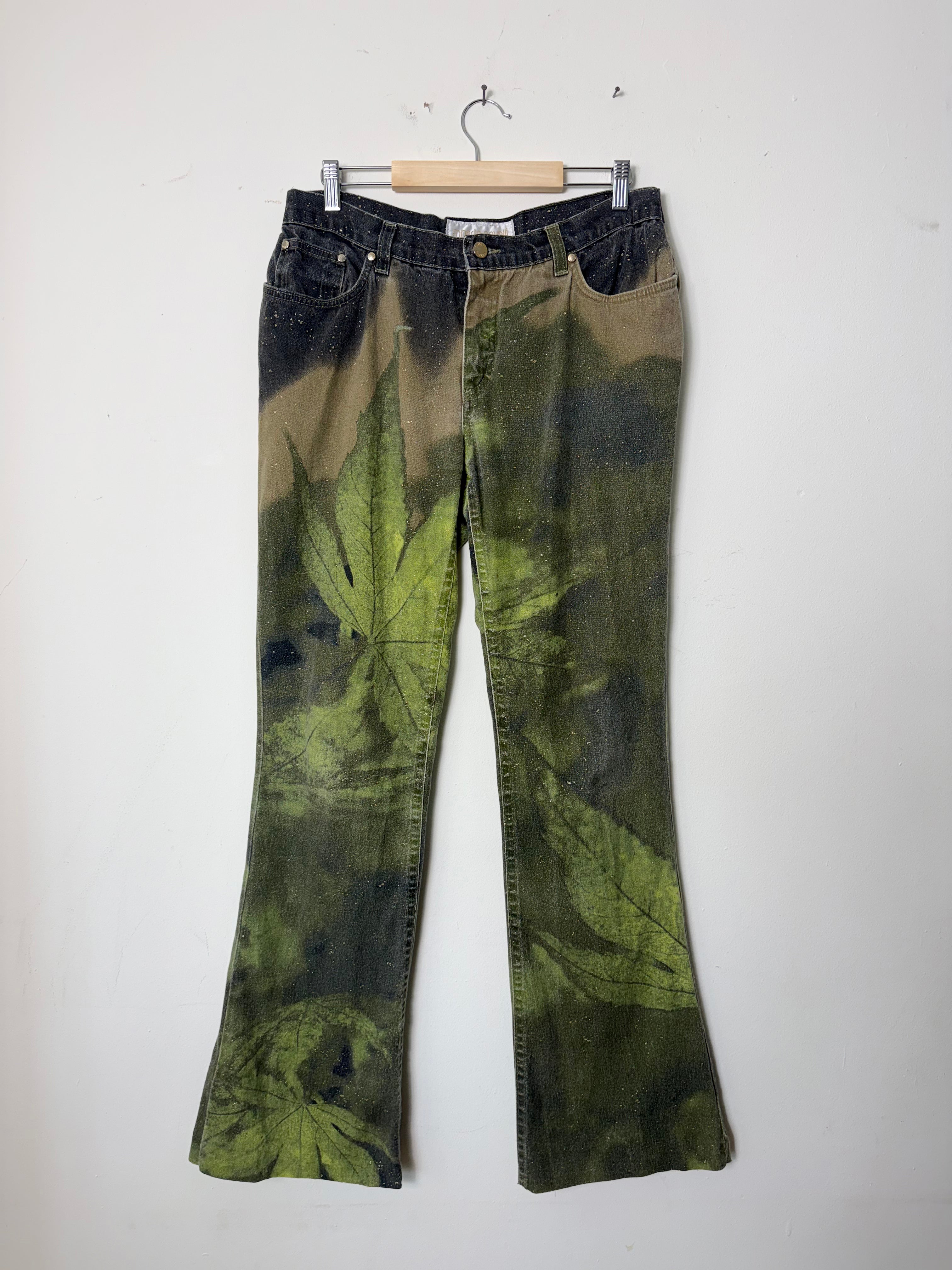 Roberto Cavalli Fall 1999 Green Leaf Print Jeans