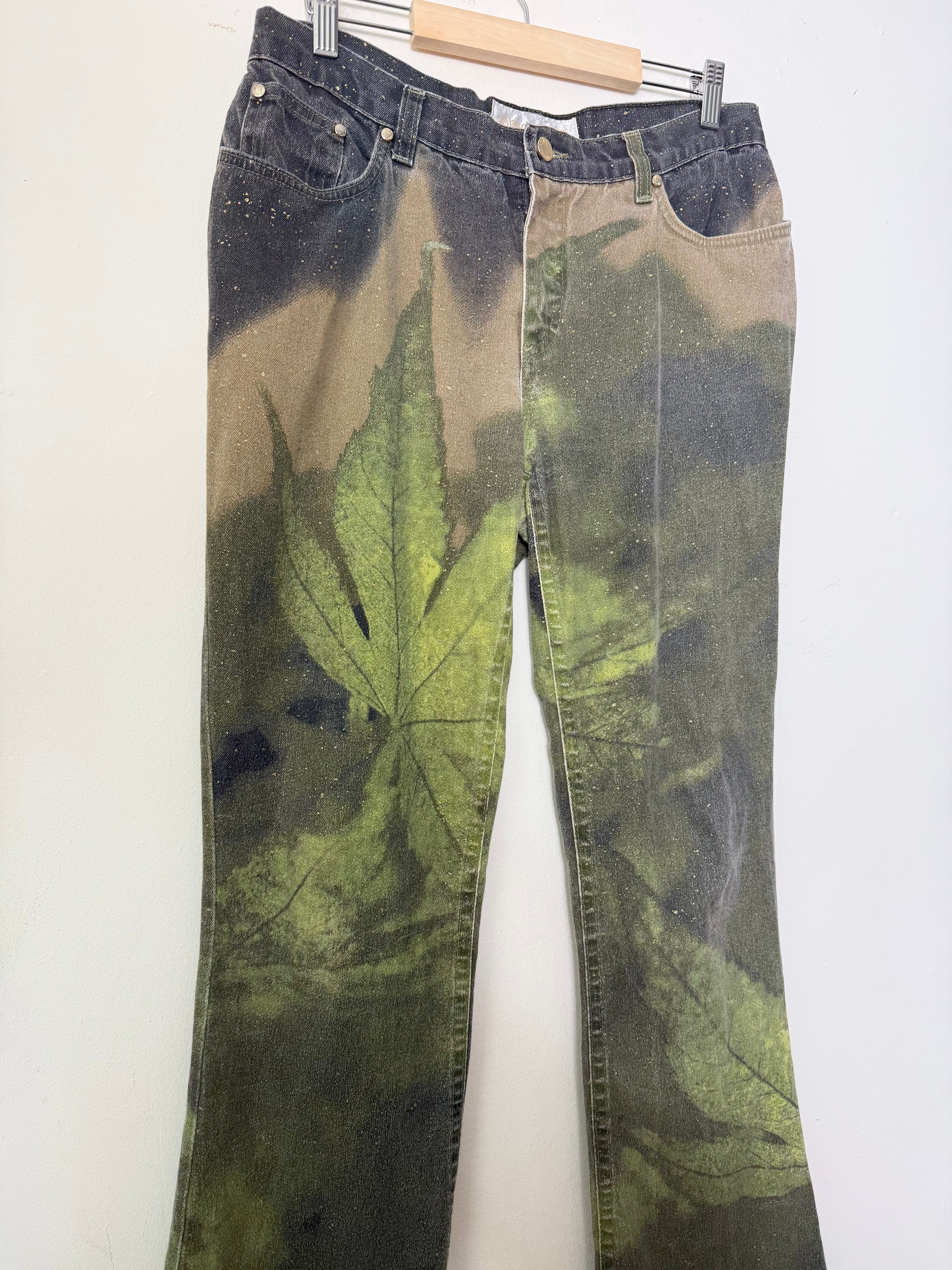 Roberto Cavalli Fall 1999 Green Leaf Print Jeans