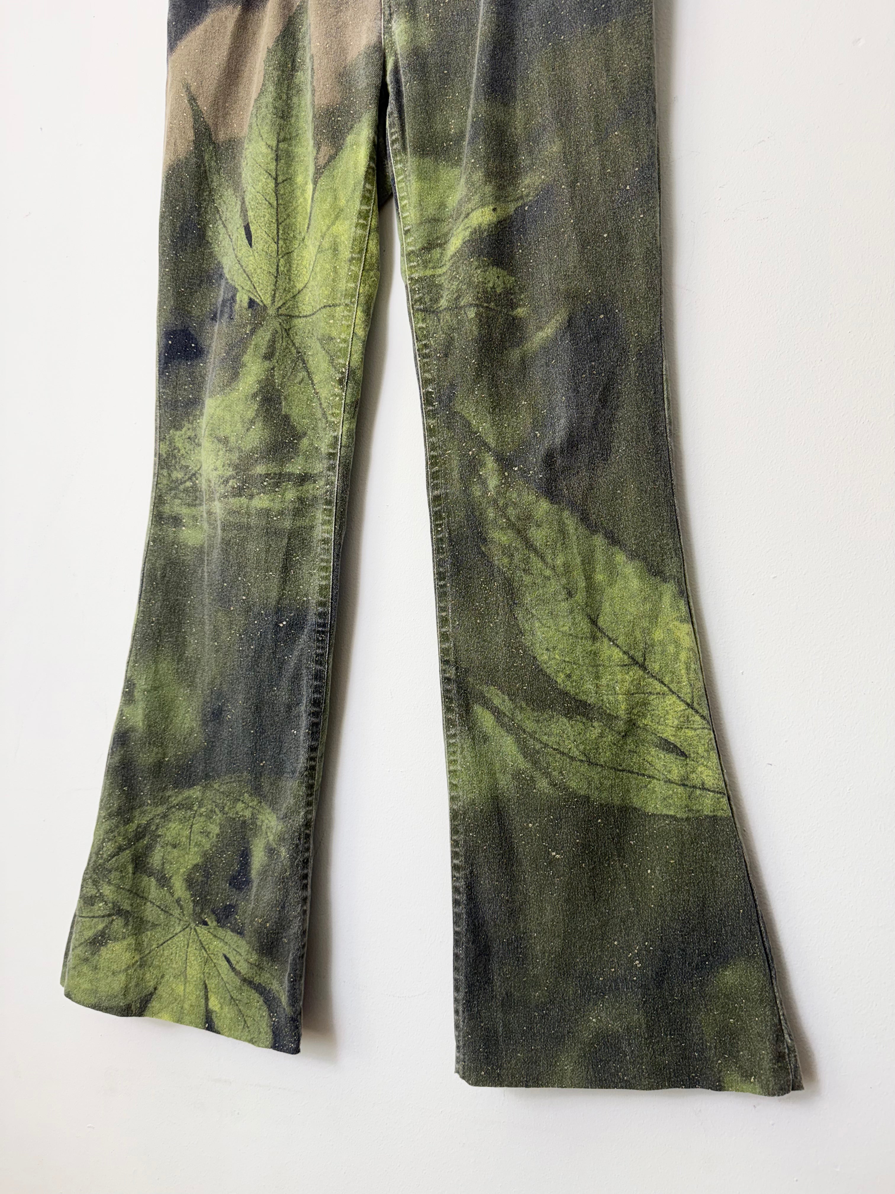 Roberto Cavalli Fall 1999 Green Leaf Print Jeans