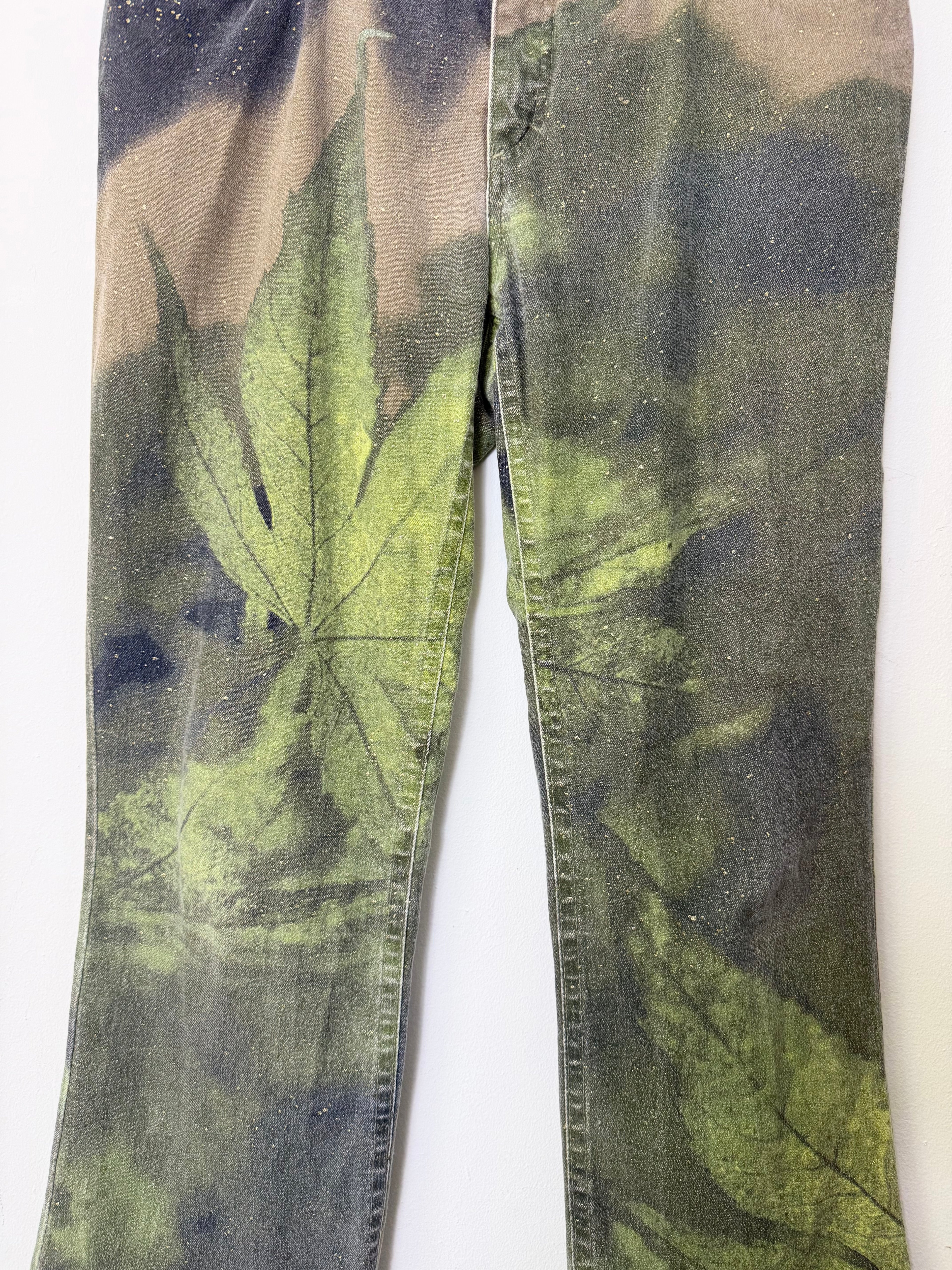 Roberto Cavalli Fall 1999 Green Leaf Print Jeans