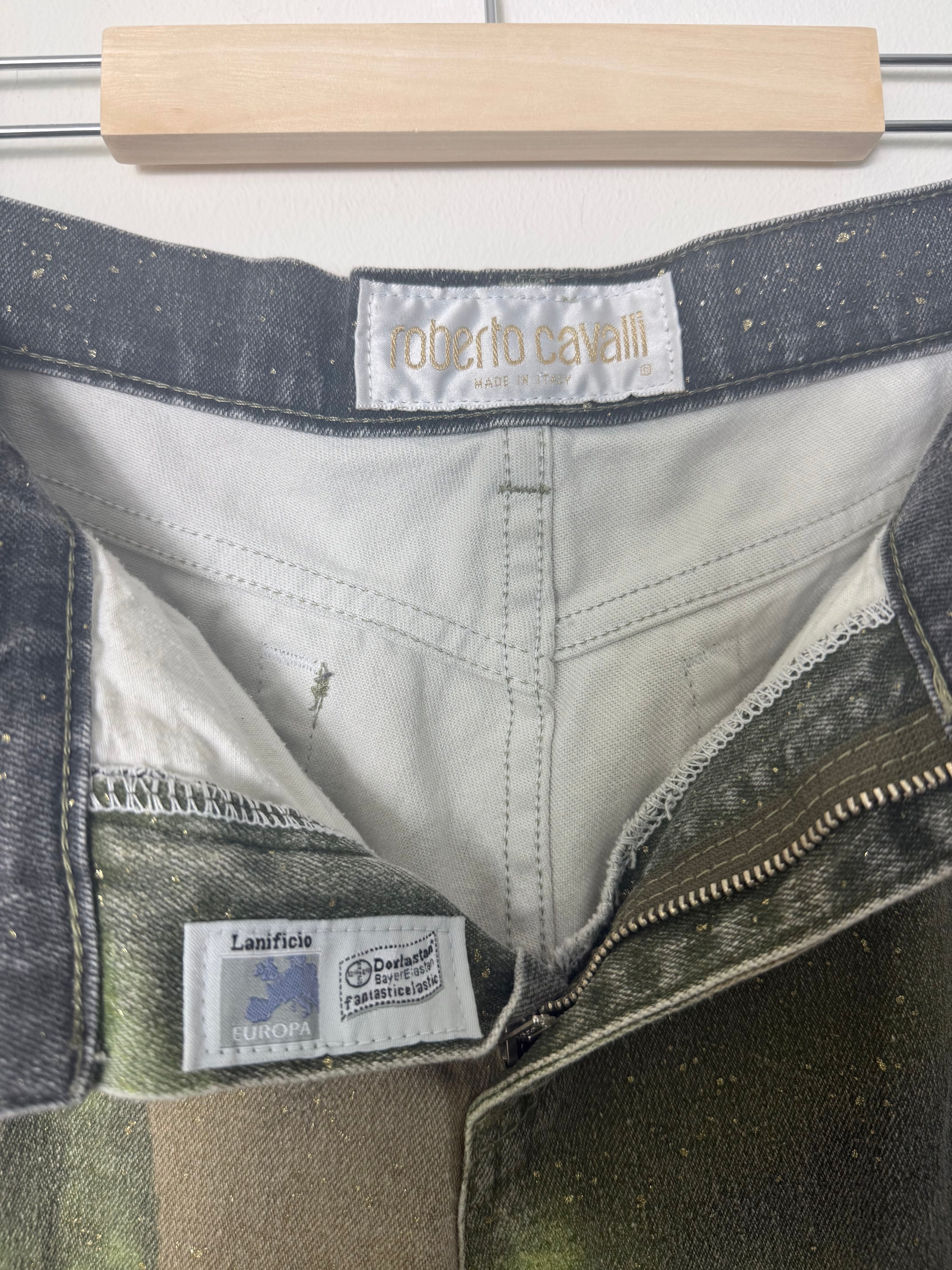 Roberto Cavalli Fall 1999 Green Leaf Print Jeans