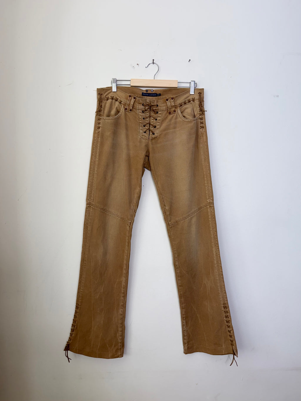 Ralph Lauren 2000's Lace-up Tan Flared Jeans