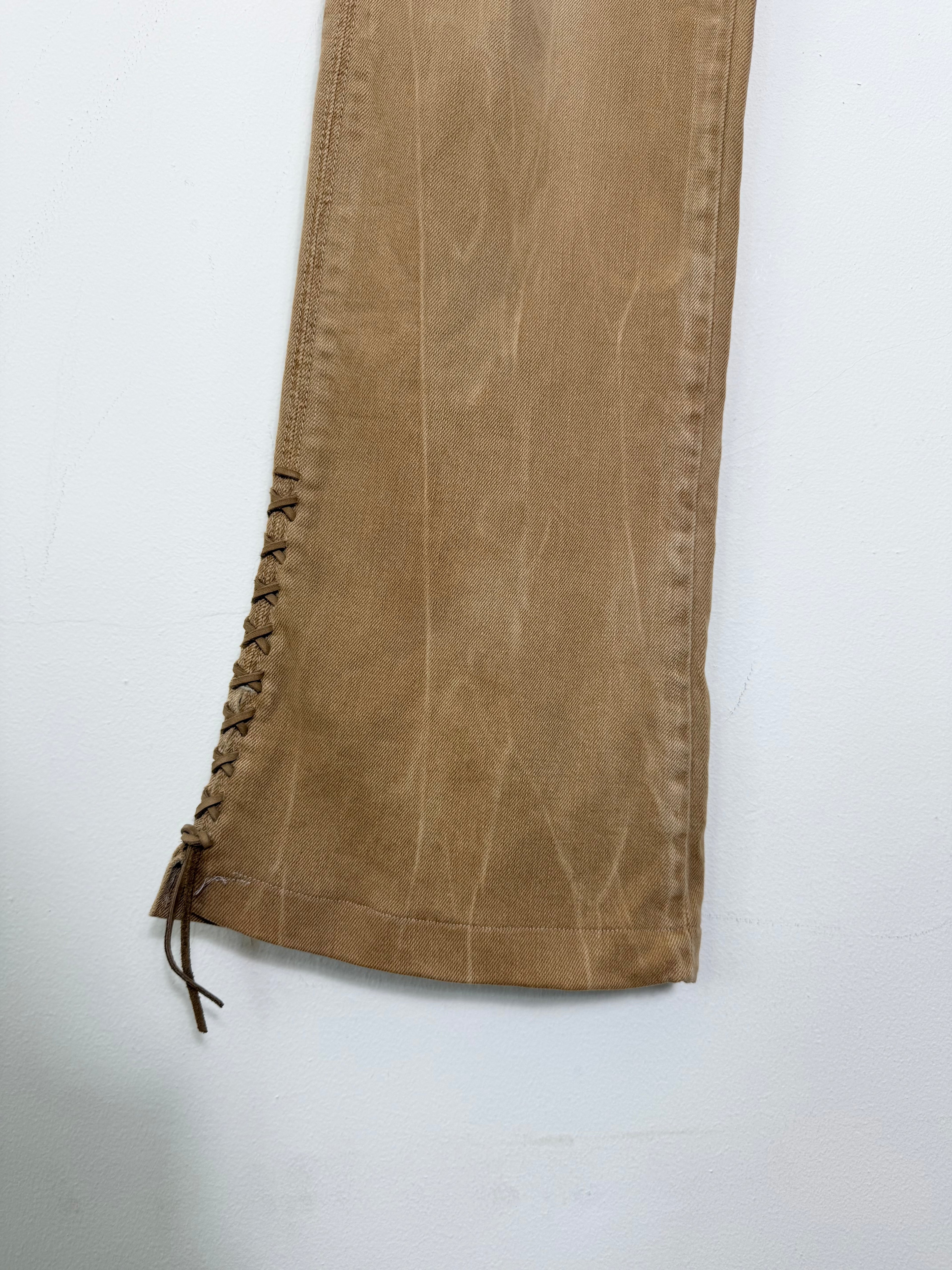 Ralph Lauren 2000's Lace-up Tan Flared Jeans