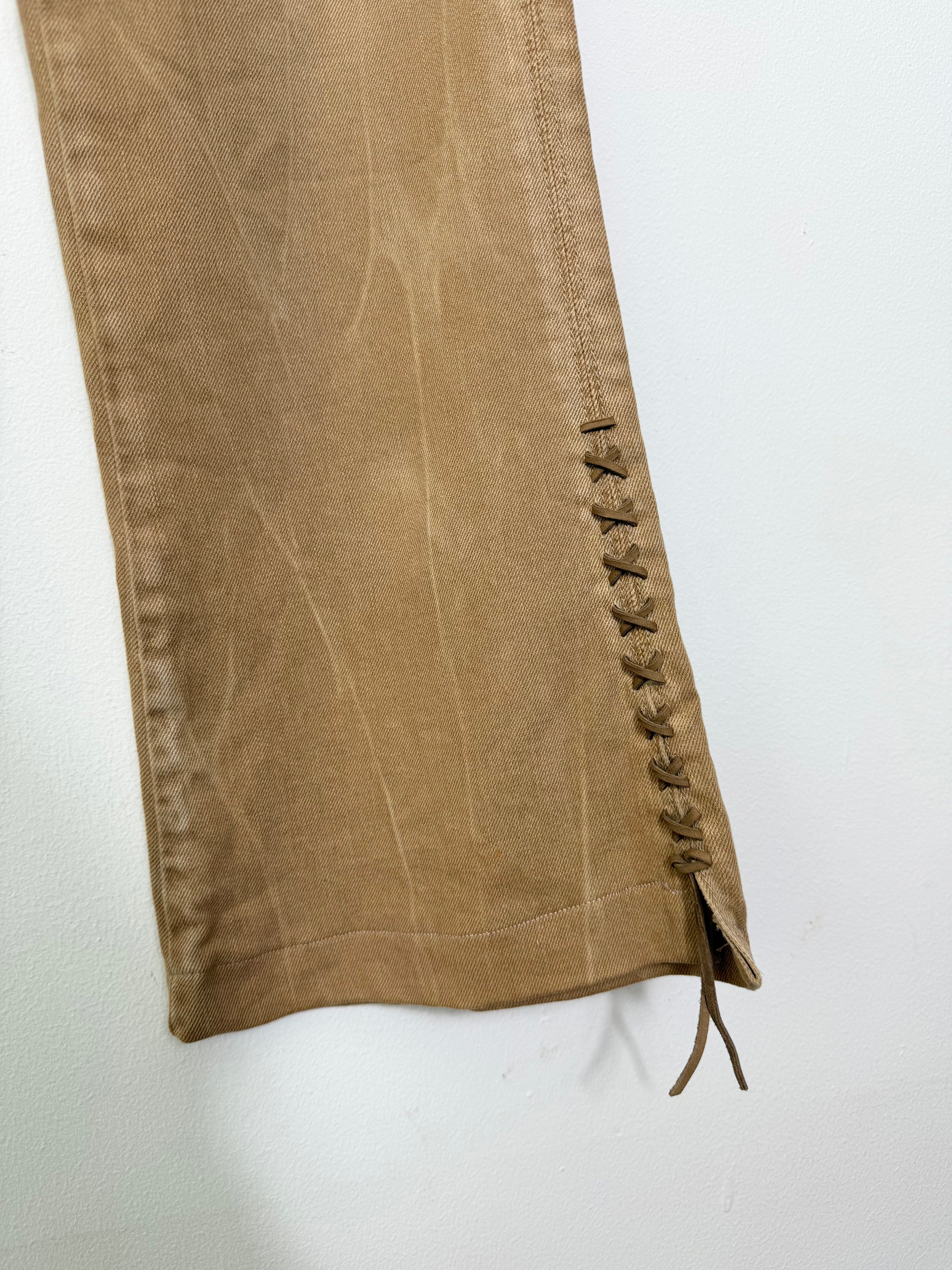 Ralph Lauren 2000's Lace-up Tan Flared Jeans