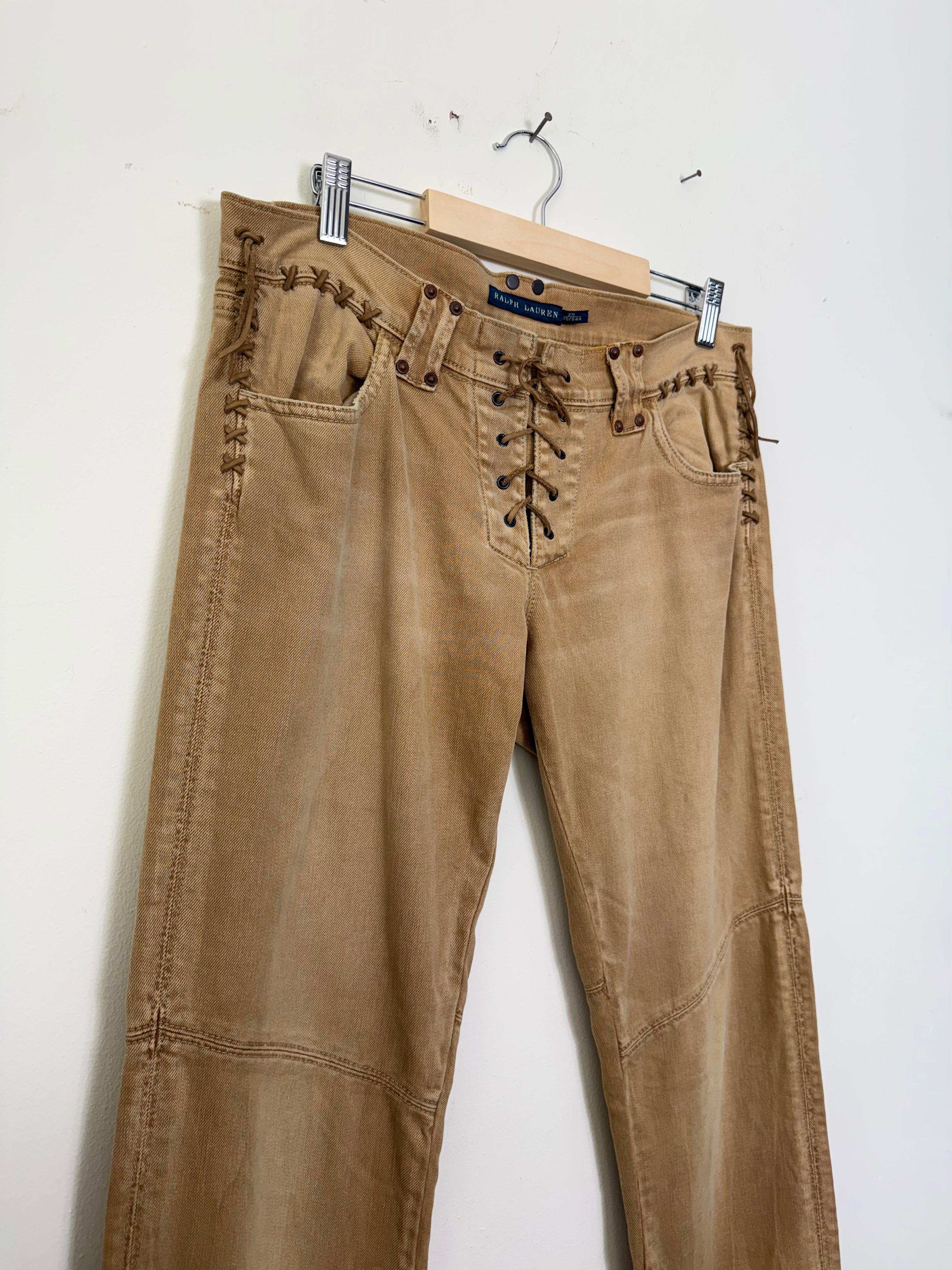 Ralph Lauren 2000's Lace-up Tan Flared Jeans