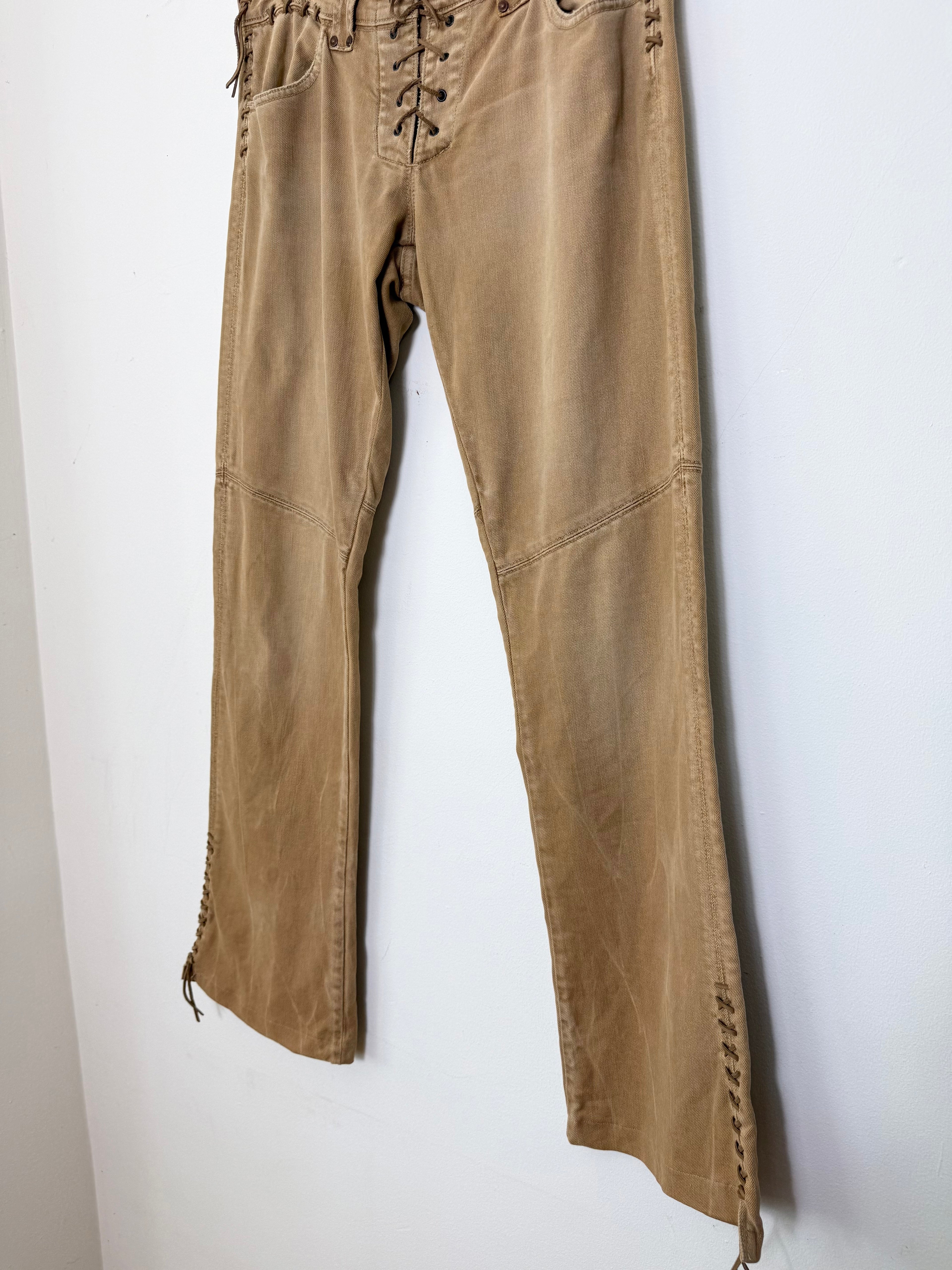 Ralph Lauren 2000's Lace-up Tan Flared Jeans