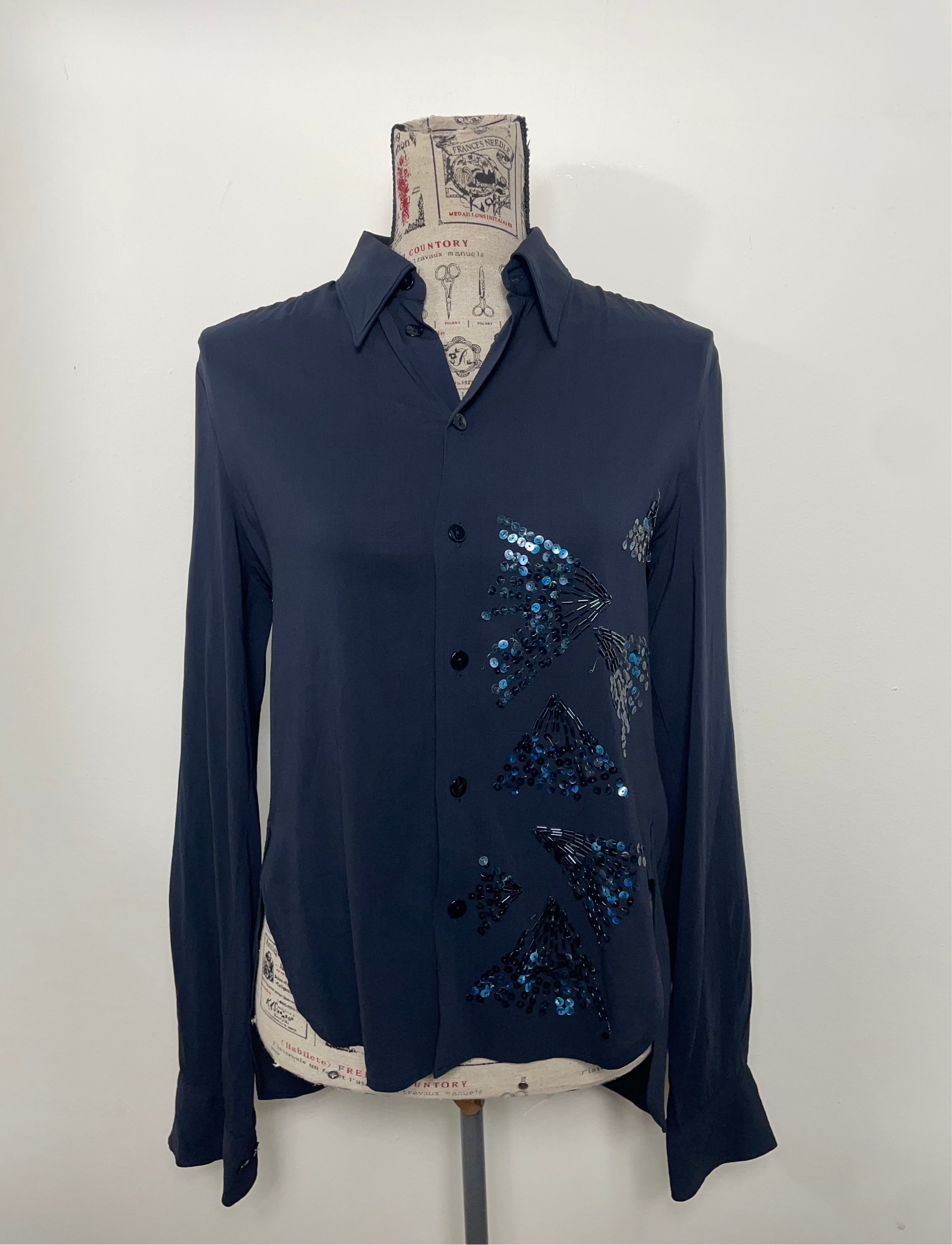 Jean Paul Gaultier Black Asymmetrical Shirt with Sequin Design