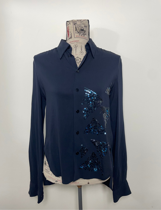 Jean Paul Gaultier Black Asymmetrical Shirt with Sequin Design