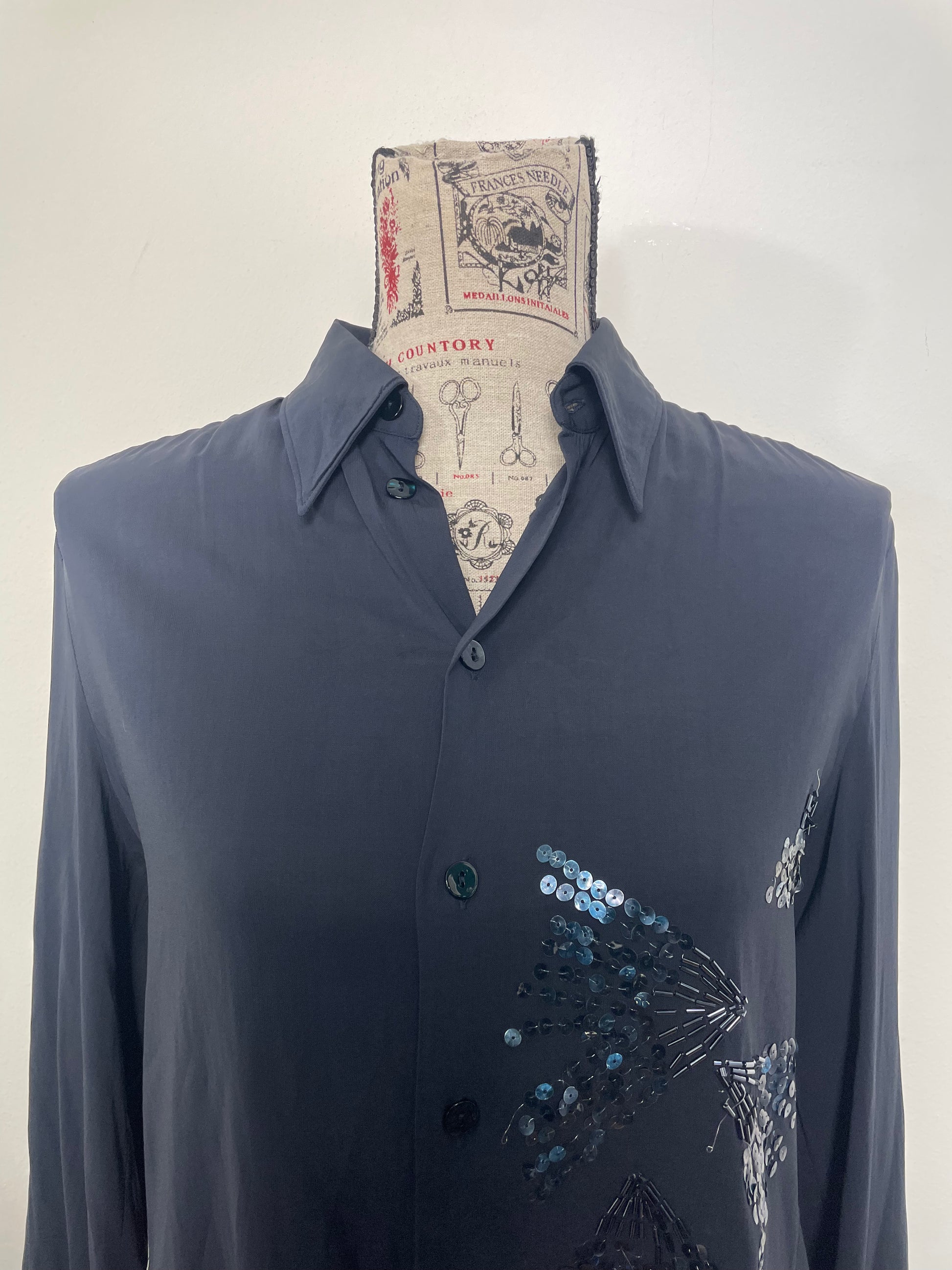 Jean Paul Gaultier Black Asymmetrical Shirt with Sequin Design