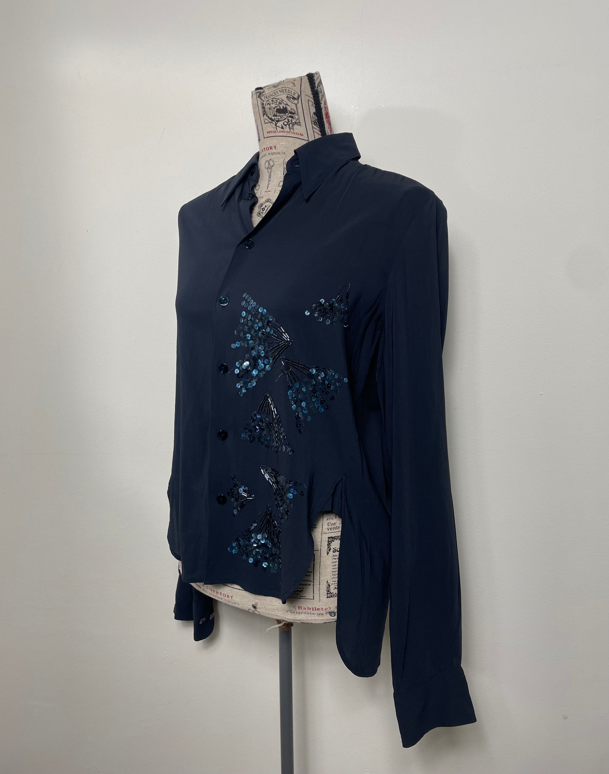 Jean Paul Gaultier Black Asymmetrical Shirt with Sequin Design