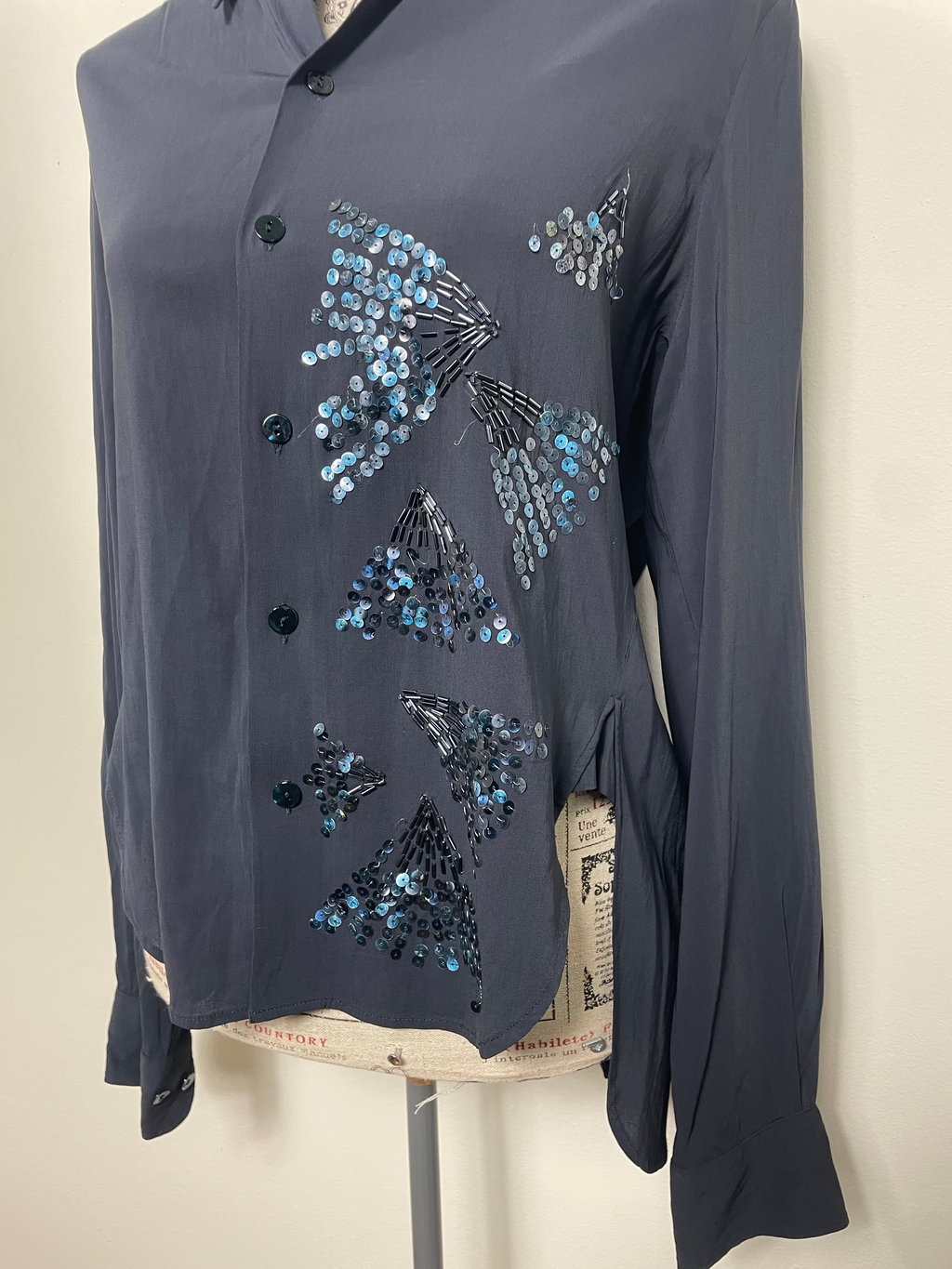Jean Paul Gaultier Black Asymmetrical Shirt with Sequin Design