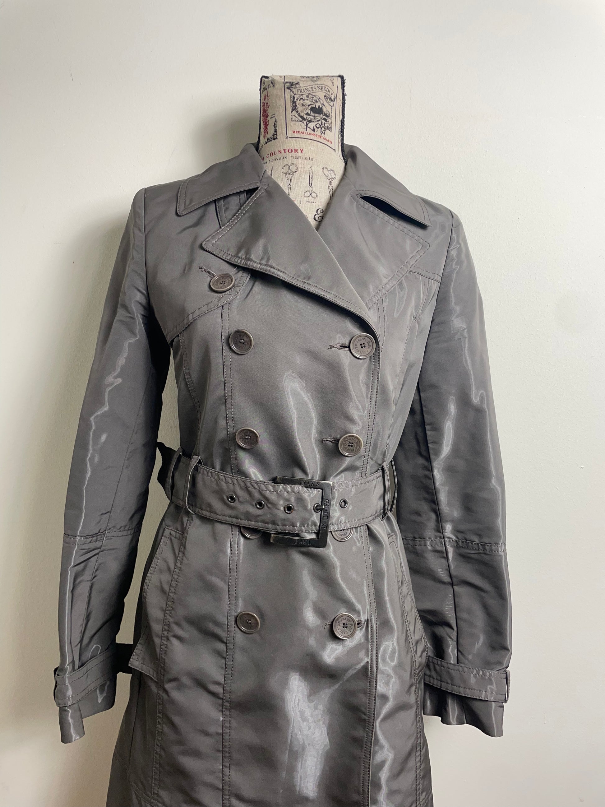Jean Paul Gaultier Patent Khaki Trench Coat