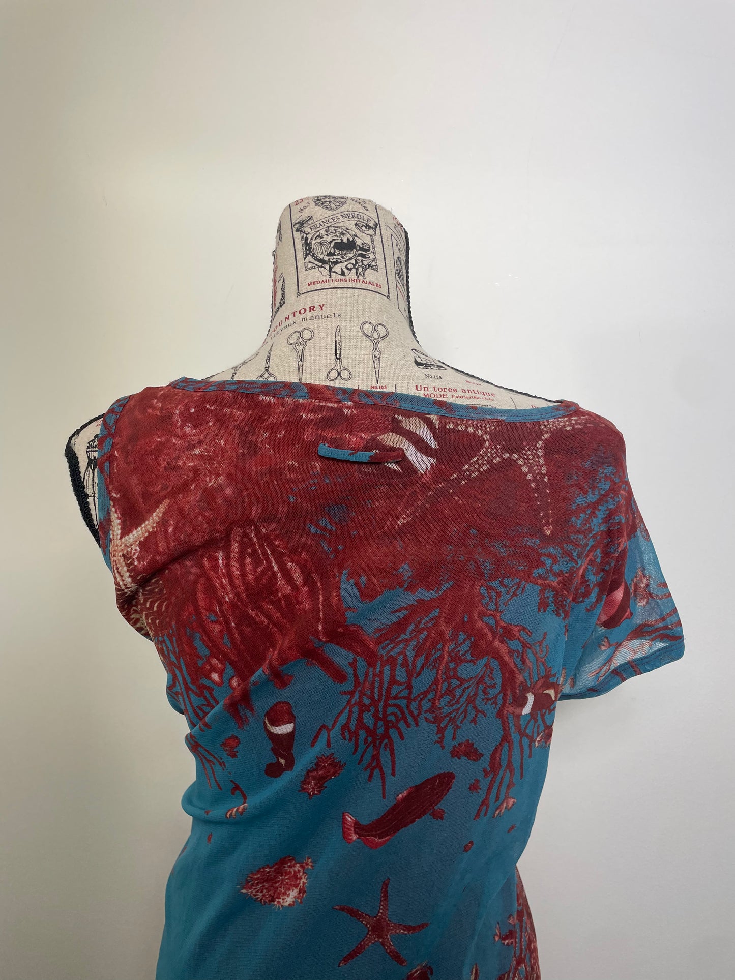 Jean Paul Gaultier Soleil Spring 1999 Sea Life Print Mesh Asymmetric Midi Dress