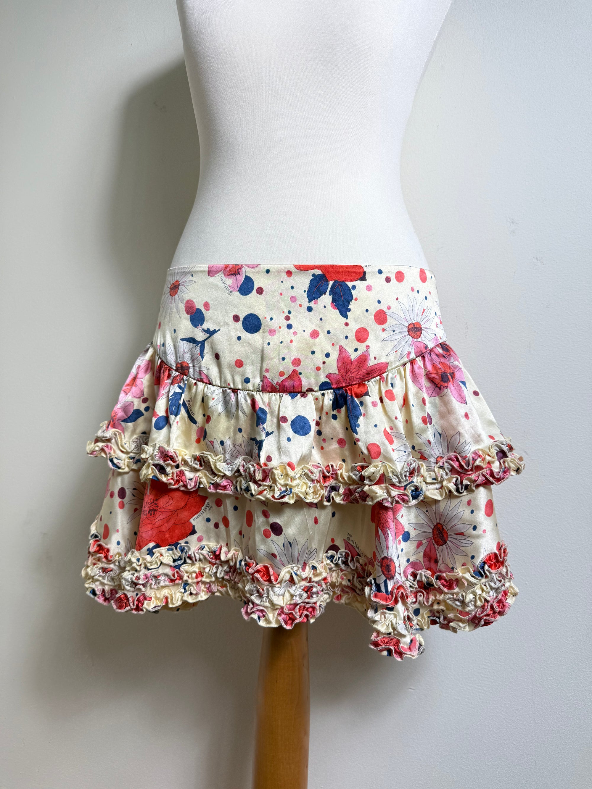 John Galliano Silk Ruffle Layered Mini Skirt