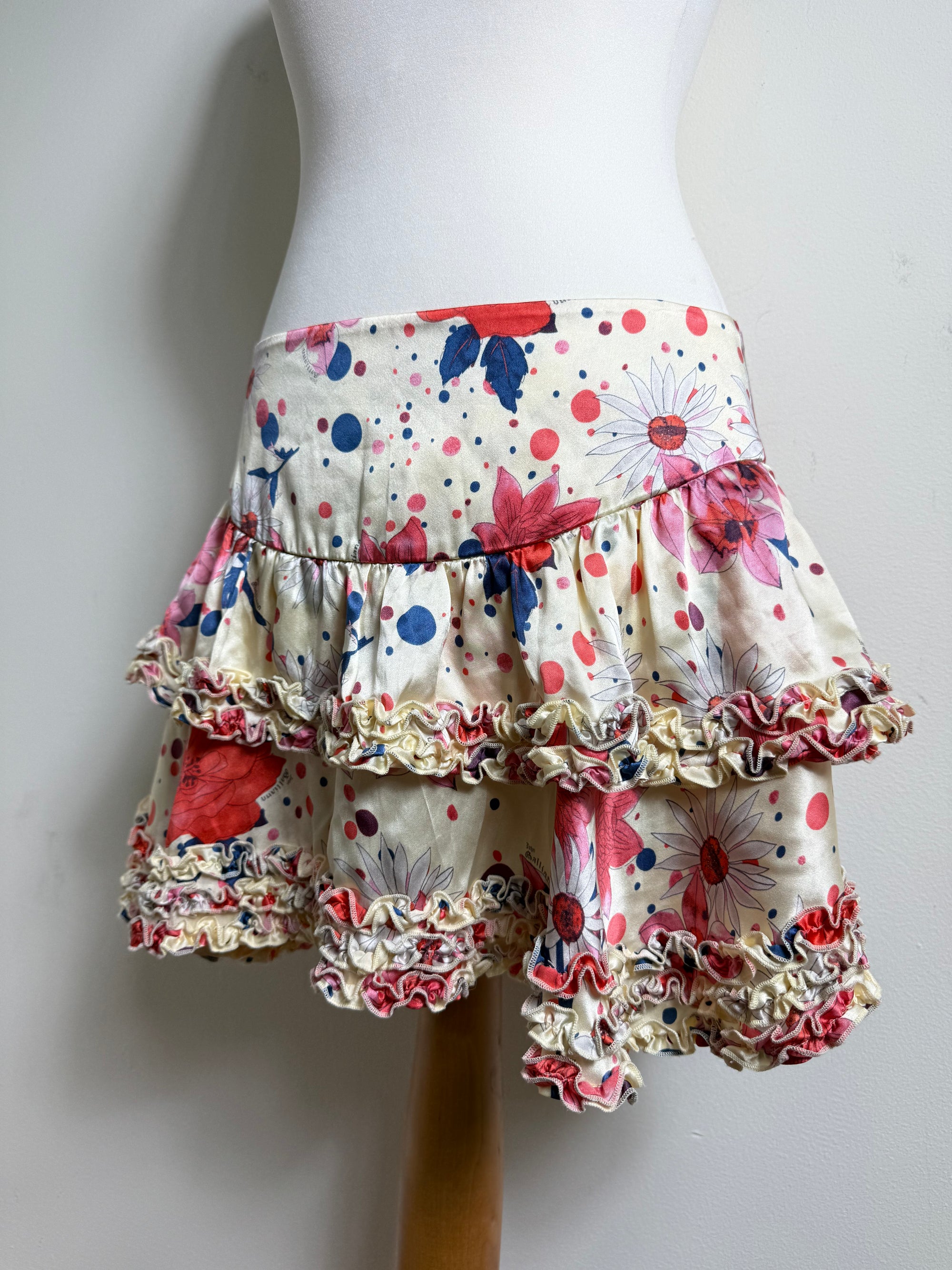 John Galliano Silk Ruffle Layered Mini Skirt
