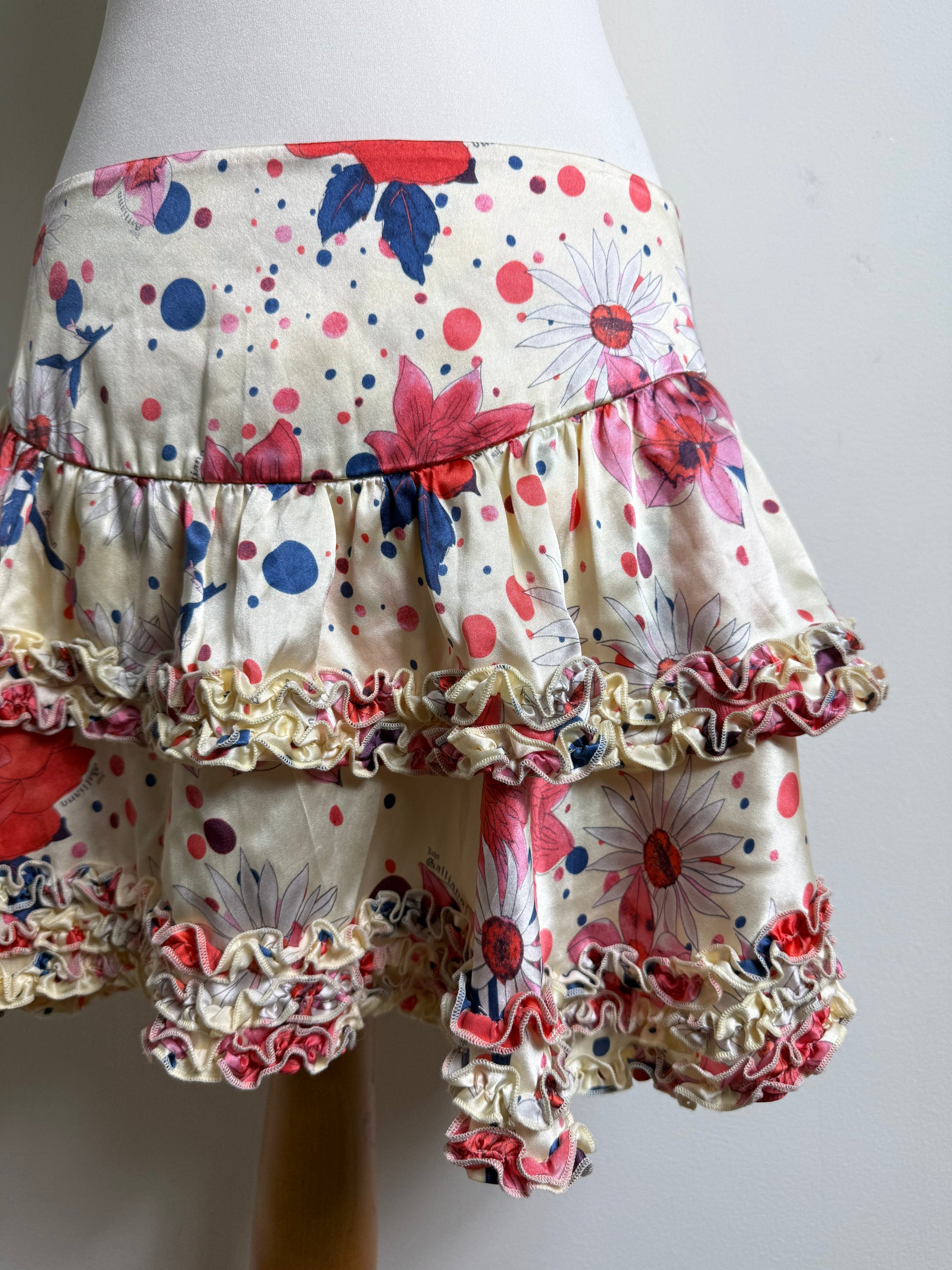 John Galliano Silk Ruffle Layered Mini Skirt