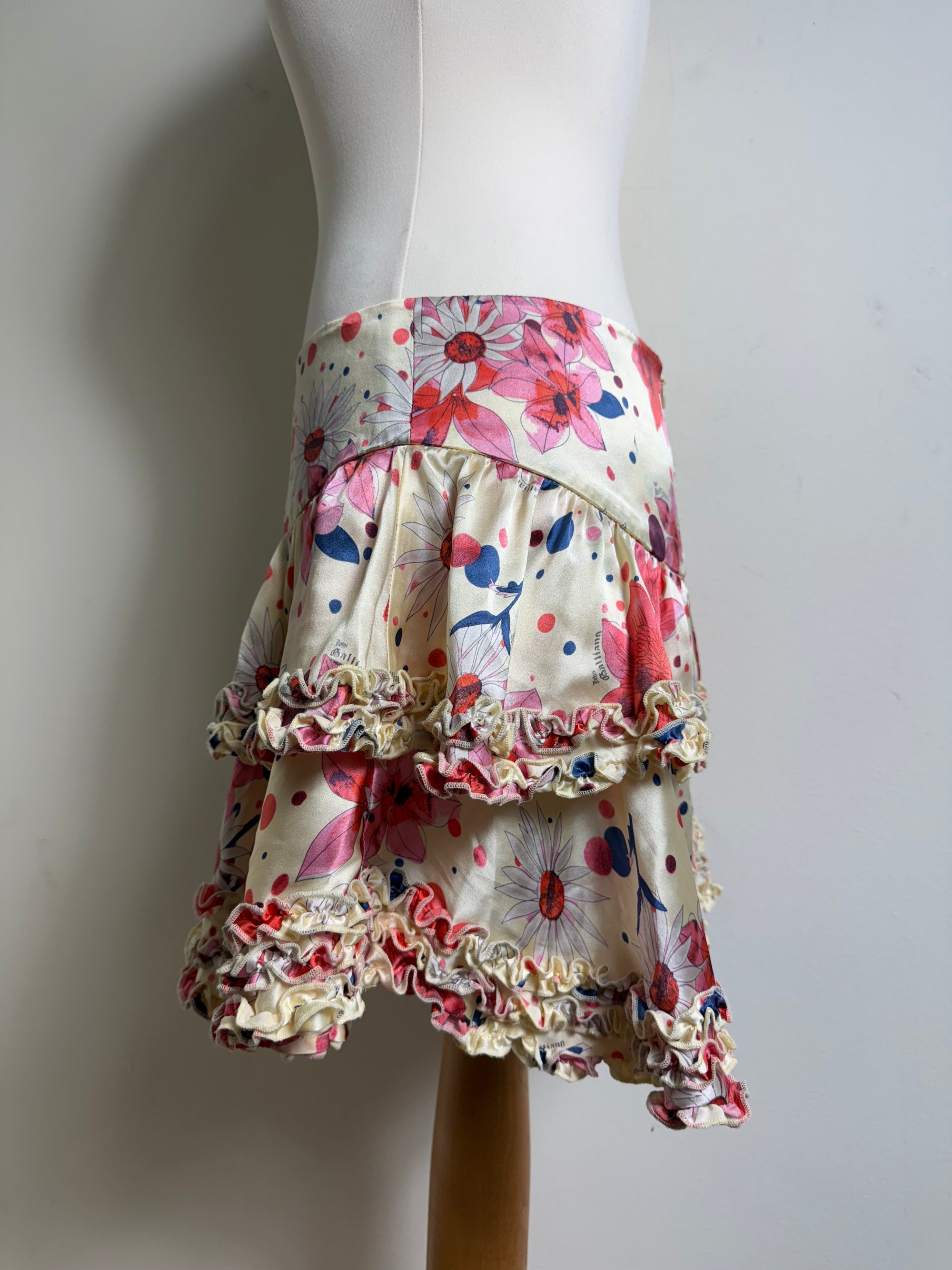 John Galliano Silk Ruffle Layered Mini Skirt