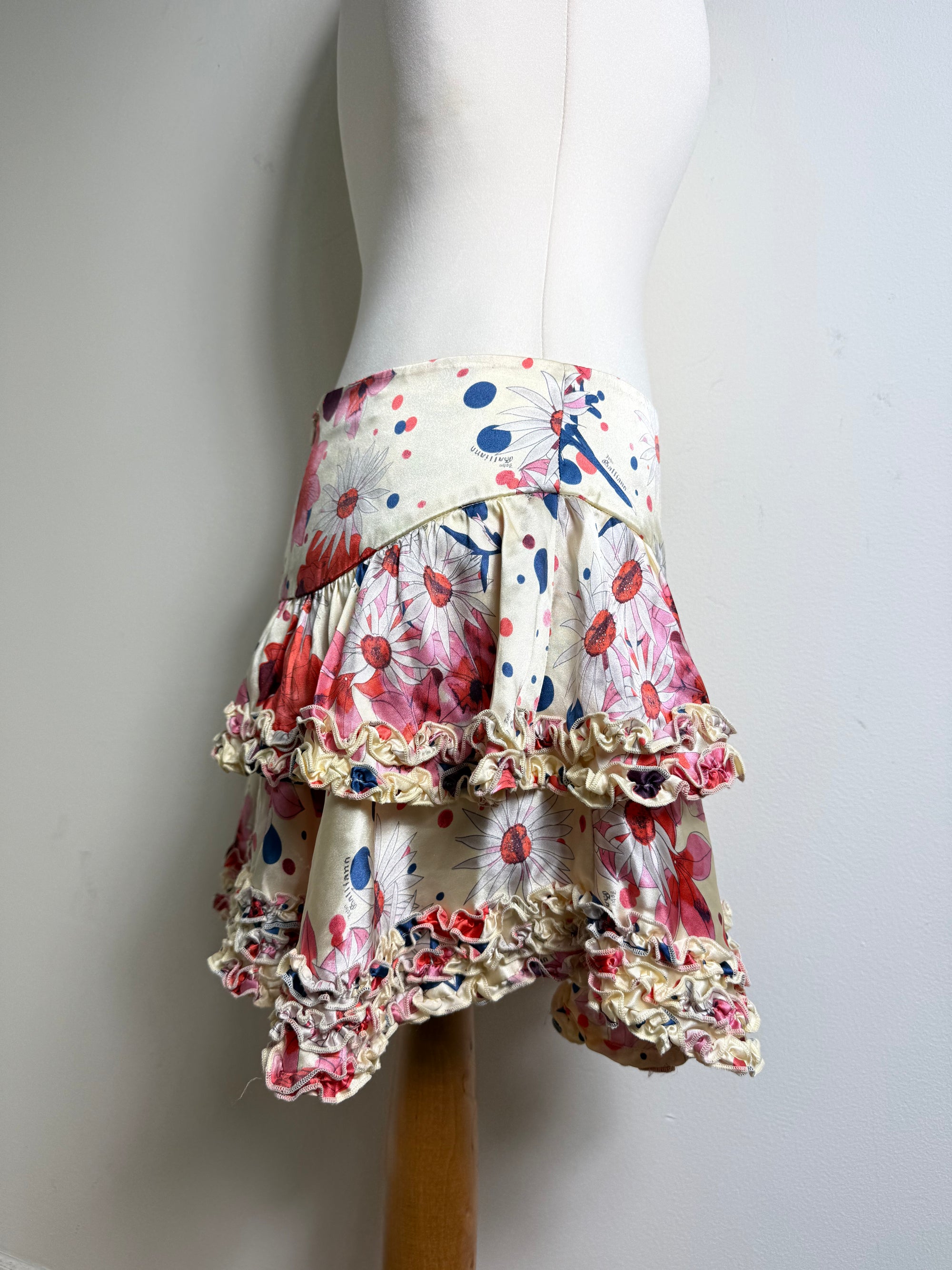 John Galliano Silk Ruffle Layered Mini Skirt