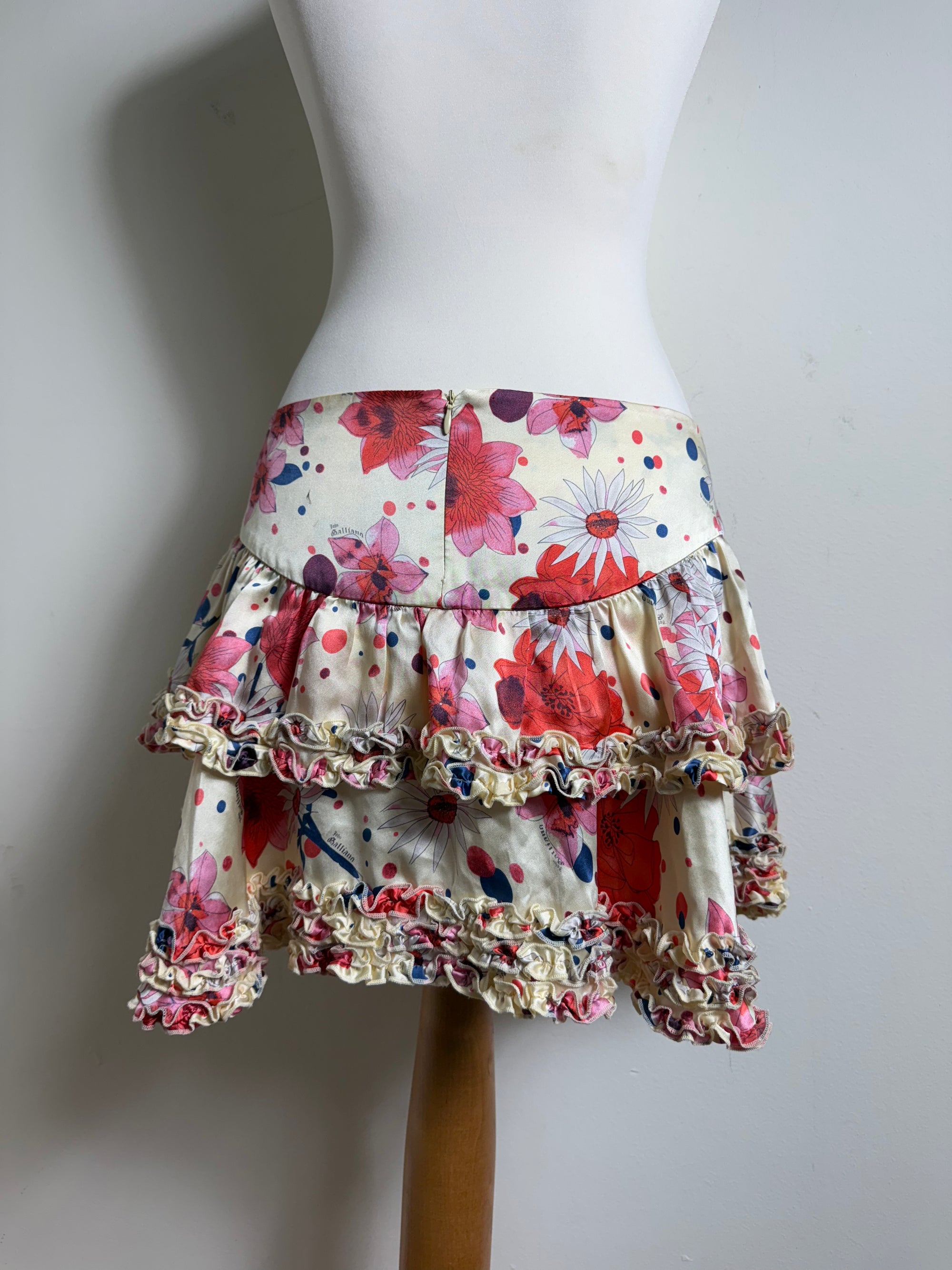 John Galliano Silk Ruffle Layered Mini Skirt
