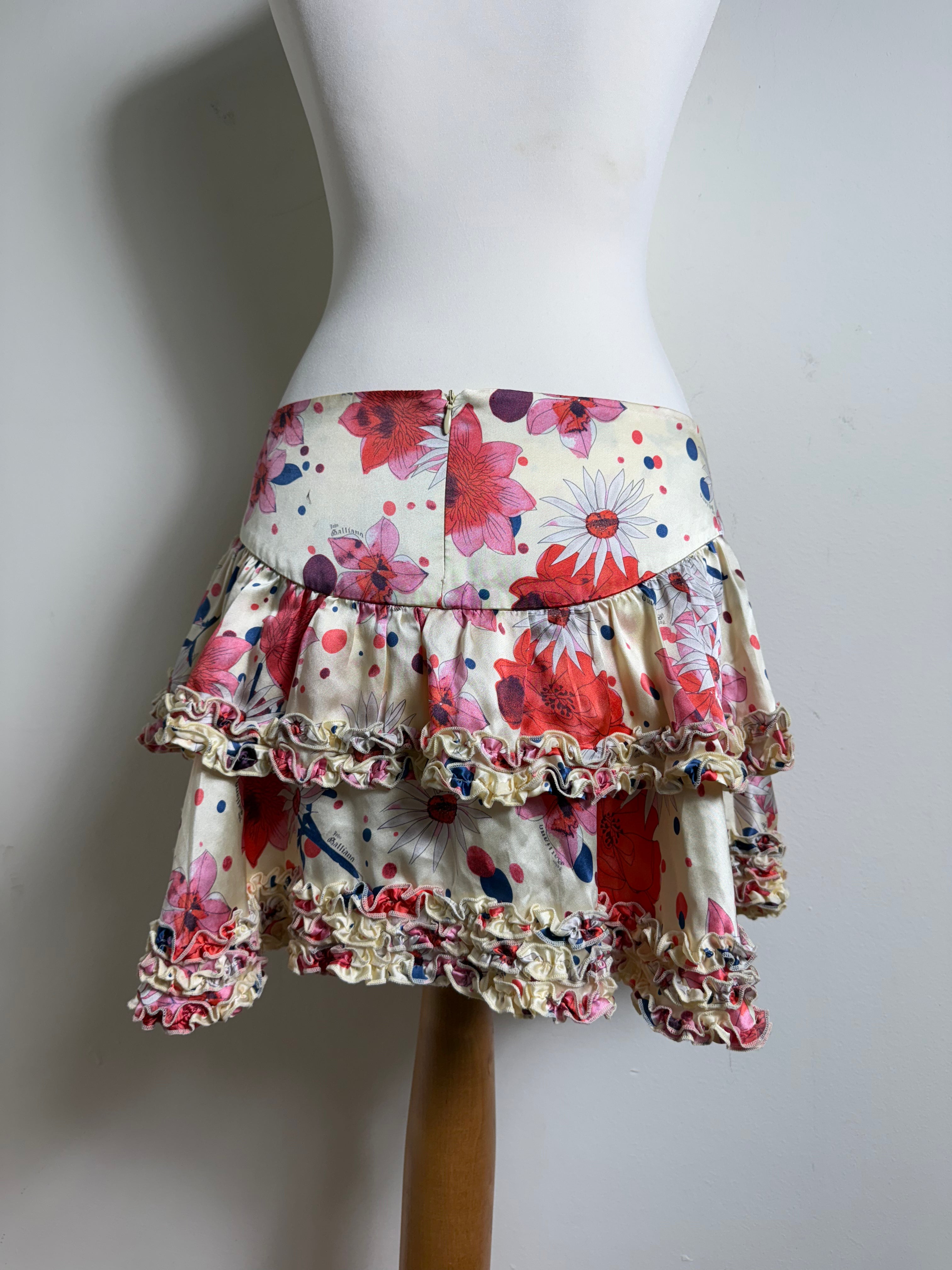 John Galliano Silk Ruffle Layered Mini Skirt