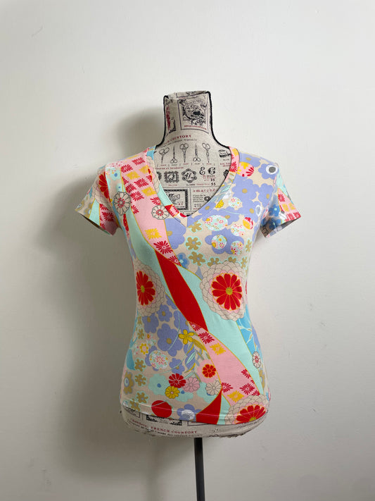 John Galliano Vintage Floral Multi-Colour Short Sleeve Top