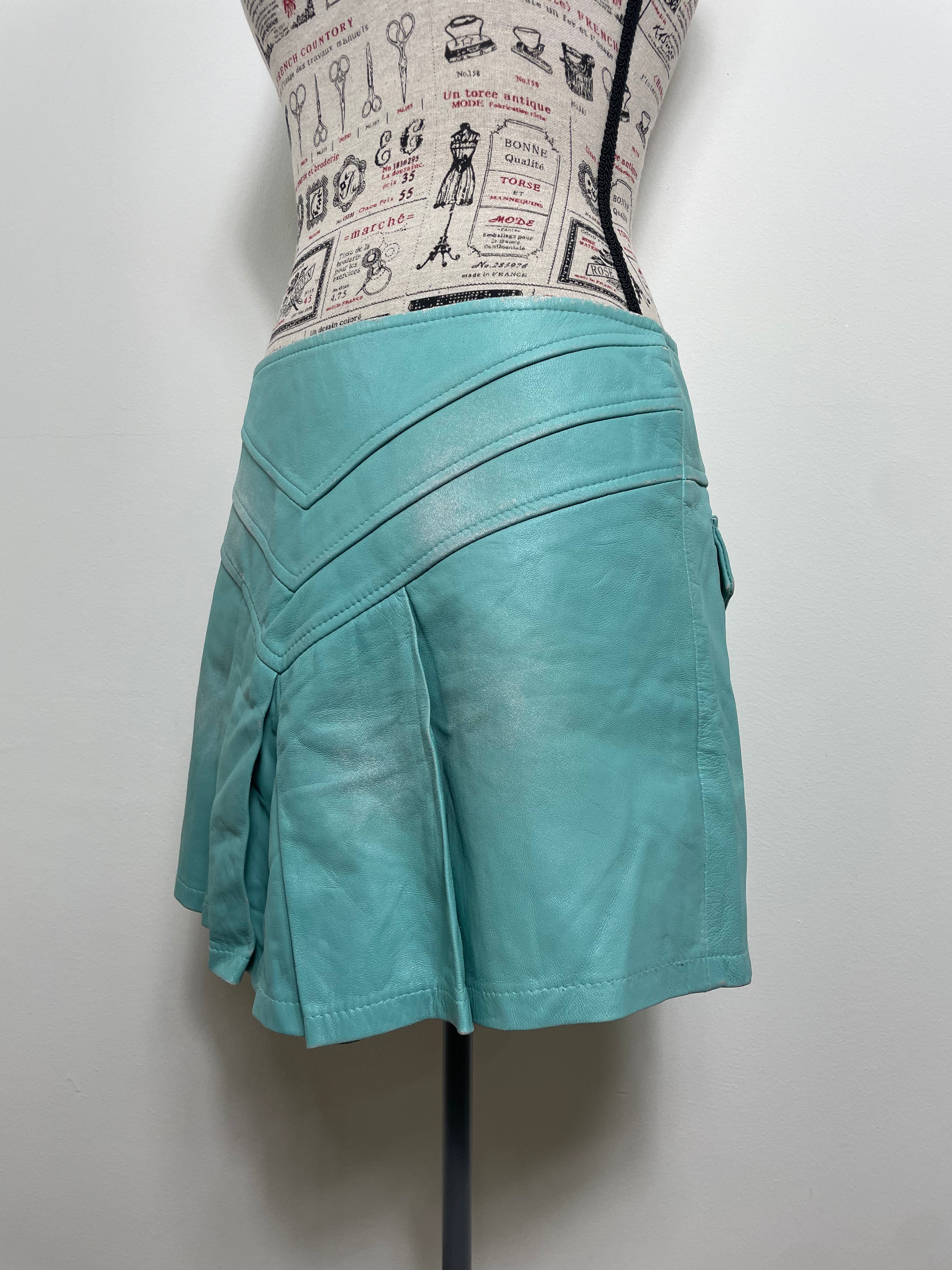 Jus Cavalli Spearmint Leather Pleated Skirt