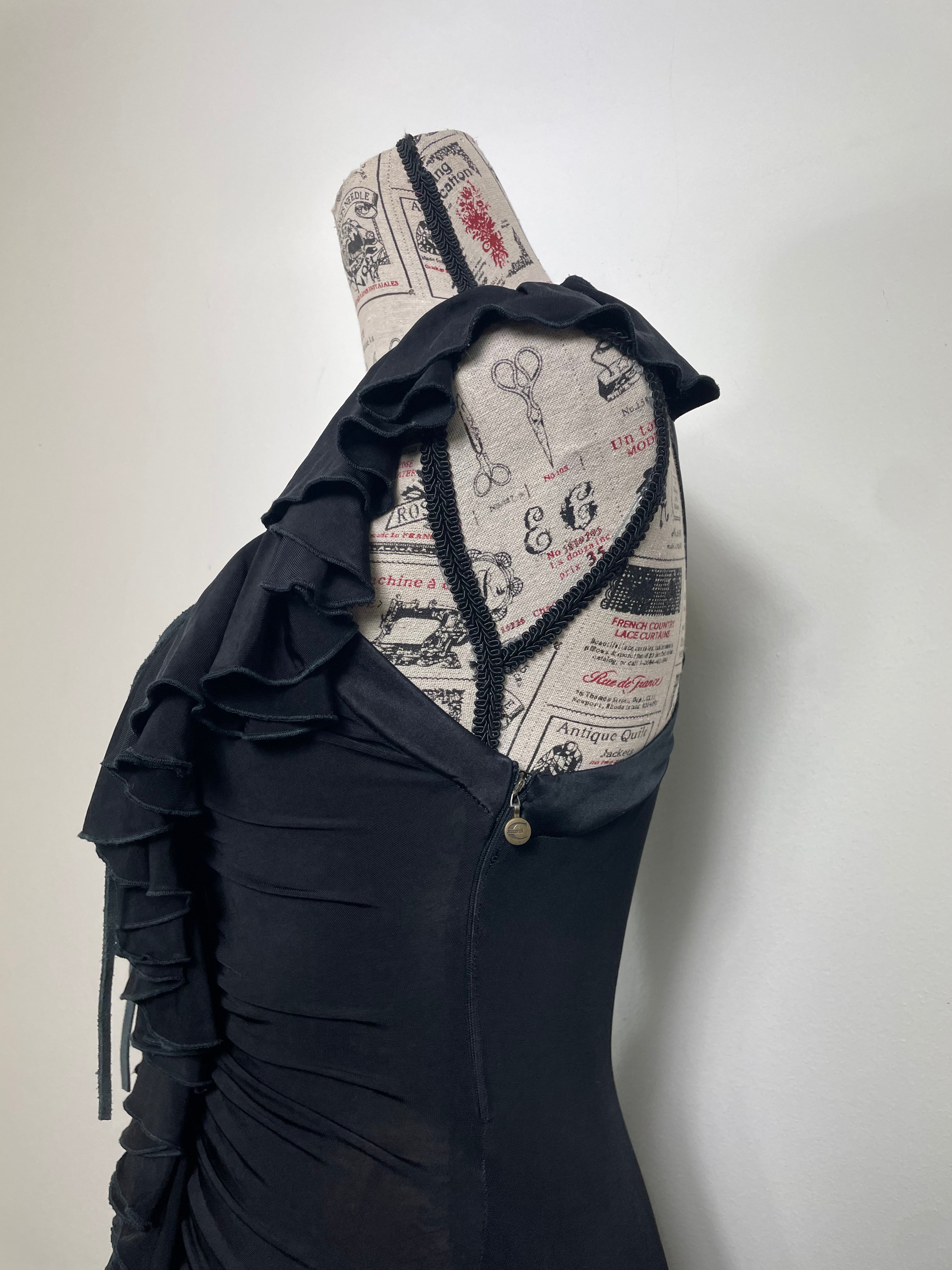 Just Cavalli 2000s Black Ruffle Corset Lace-Up Cocktail Dress