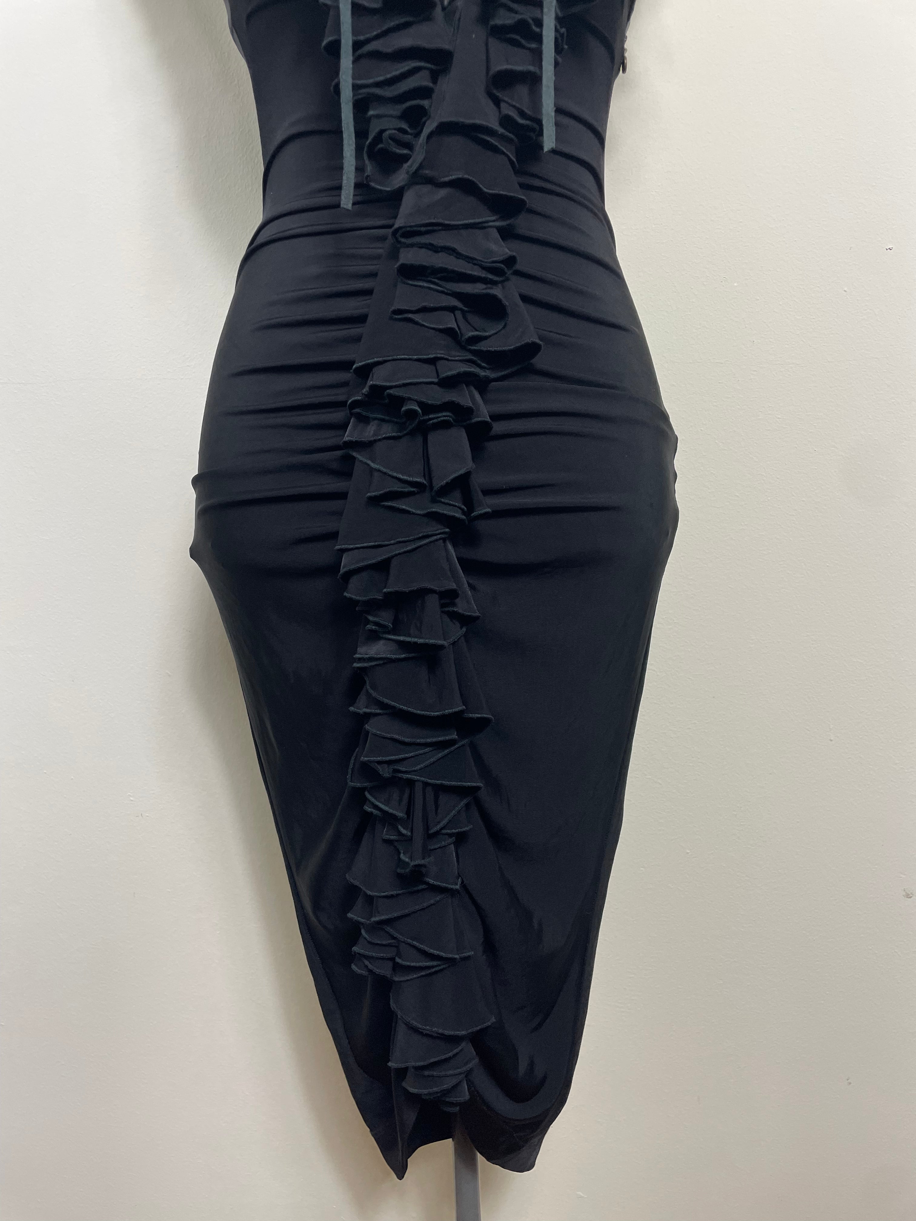 Just Cavalli 2000s Black Ruffle Corset Lace-Up Cocktail Dress