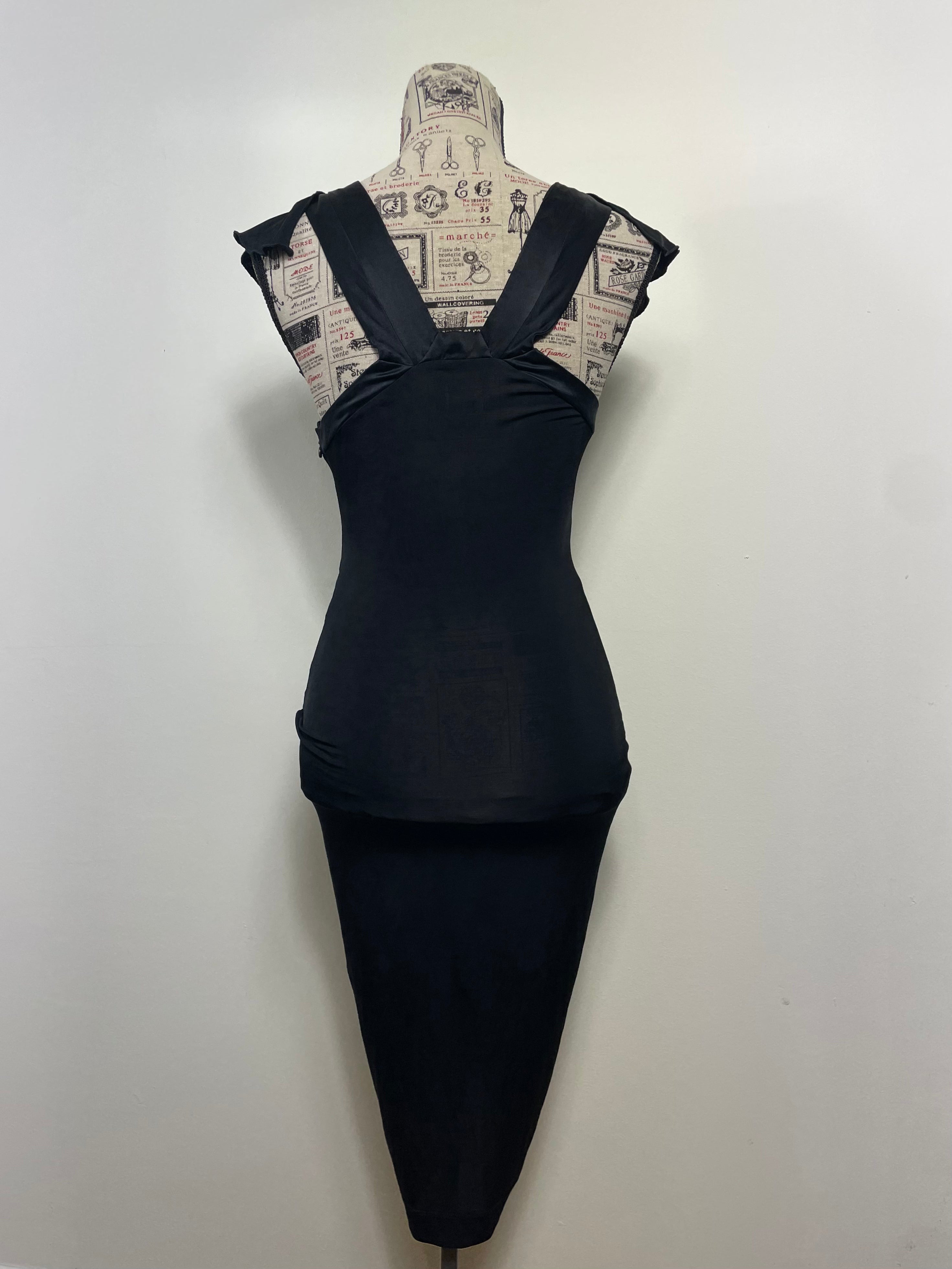 Just Cavalli 2000s Black Ruffle Corset Lace-Up Cocktail Dress