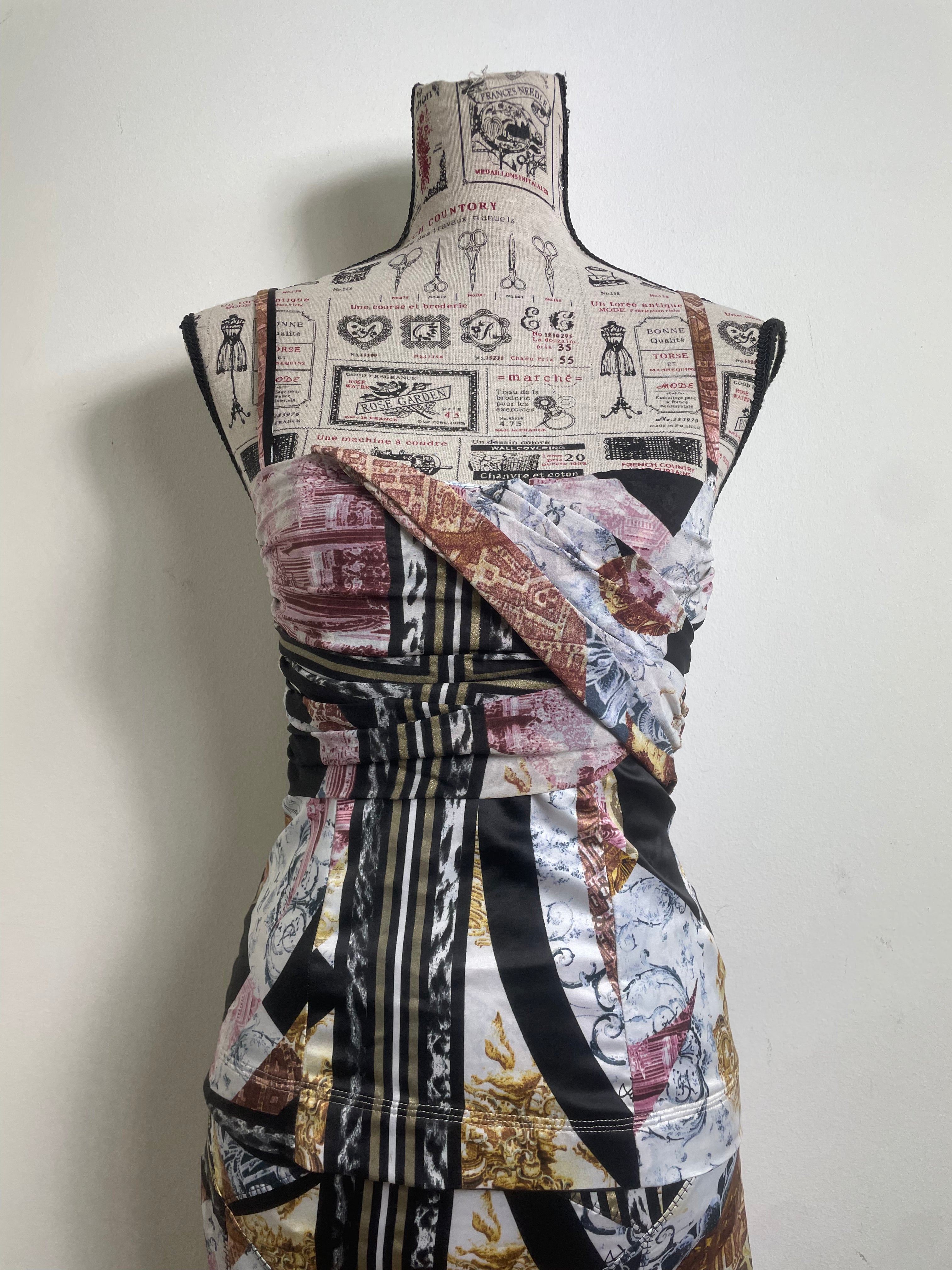 Just Cavalli 2007 Patchwork Silk Skirt & Corset Set