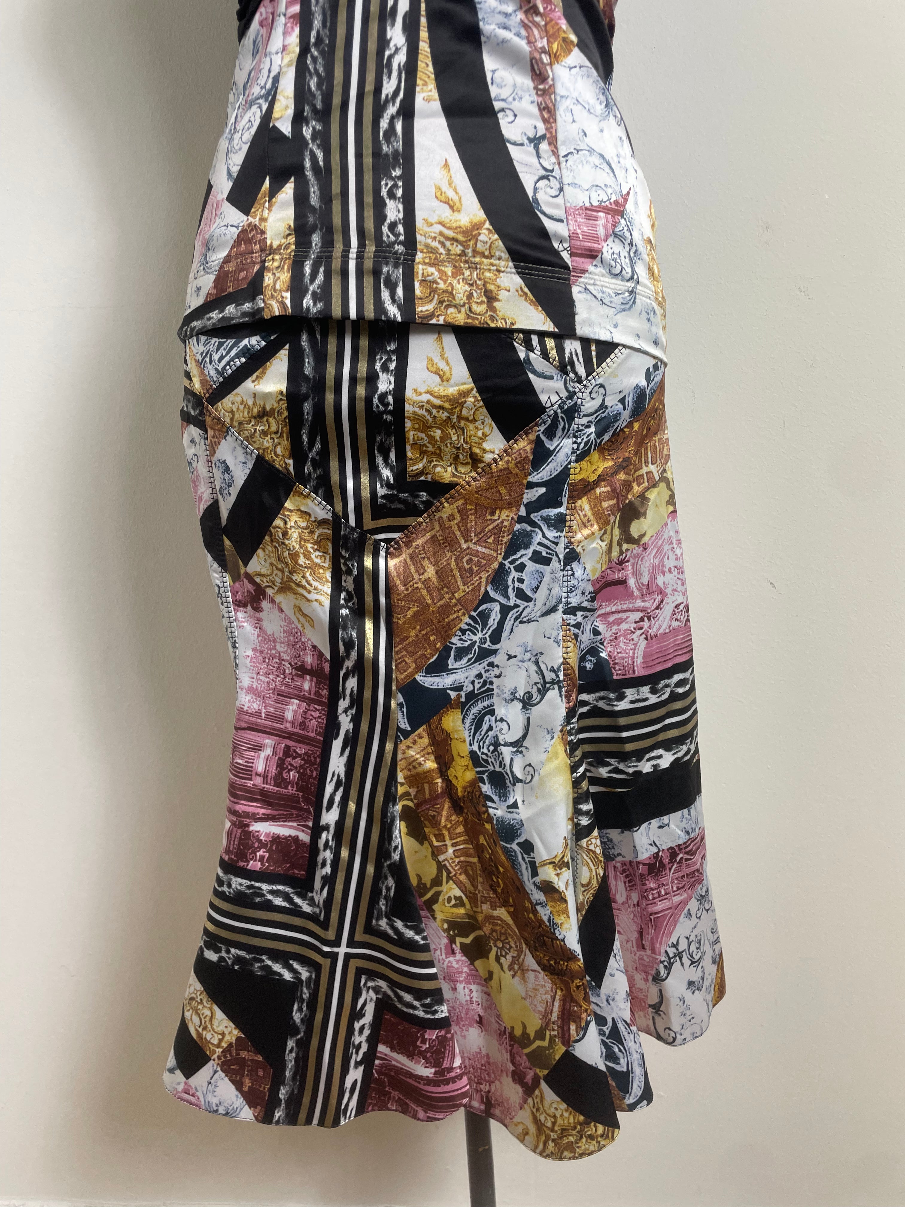 Just Cavalli 2007 Patchwork Silk Skirt & Corset Set