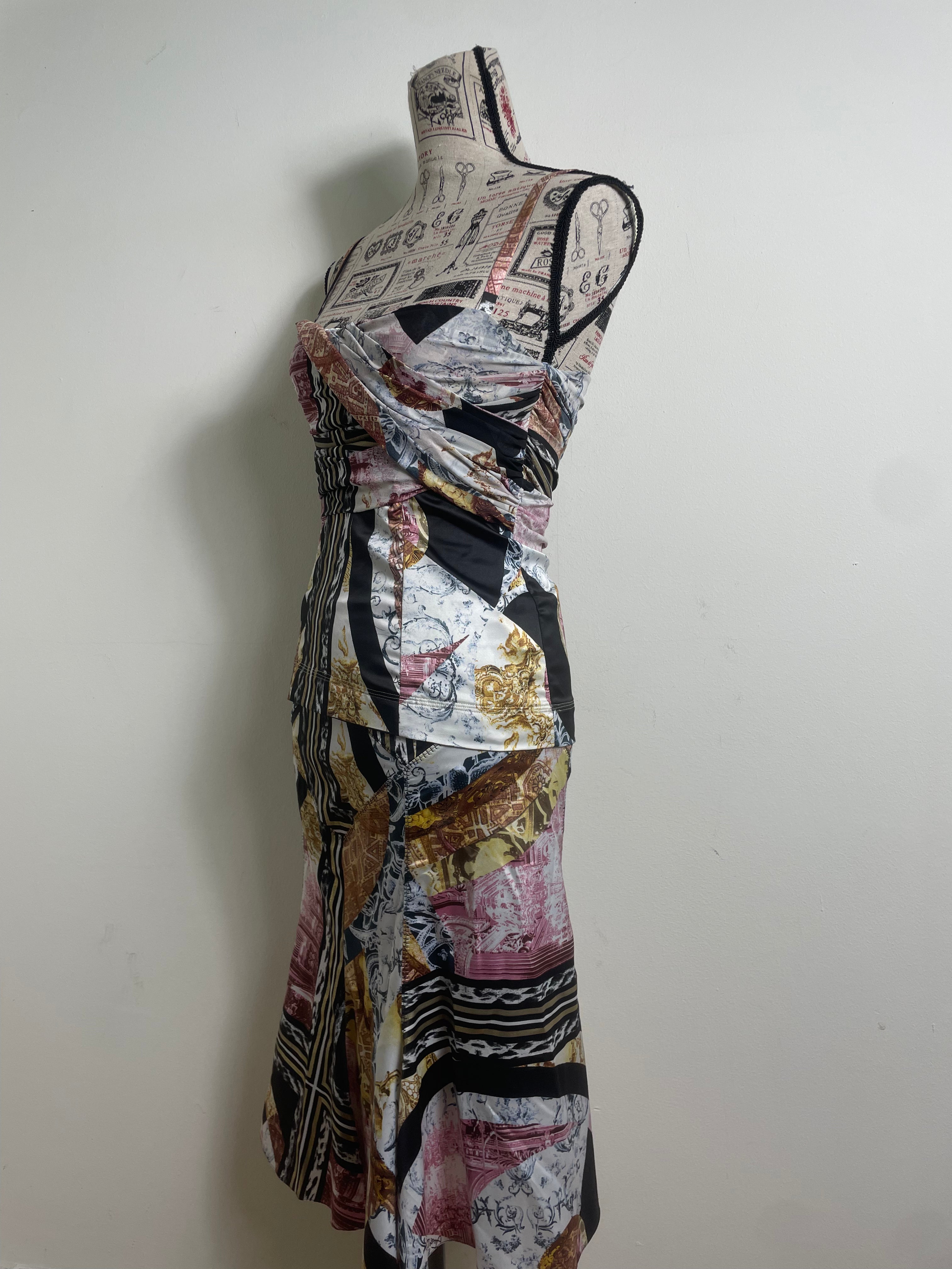Just Cavalli 2007 Patchwork Silk Skirt & Corset Set