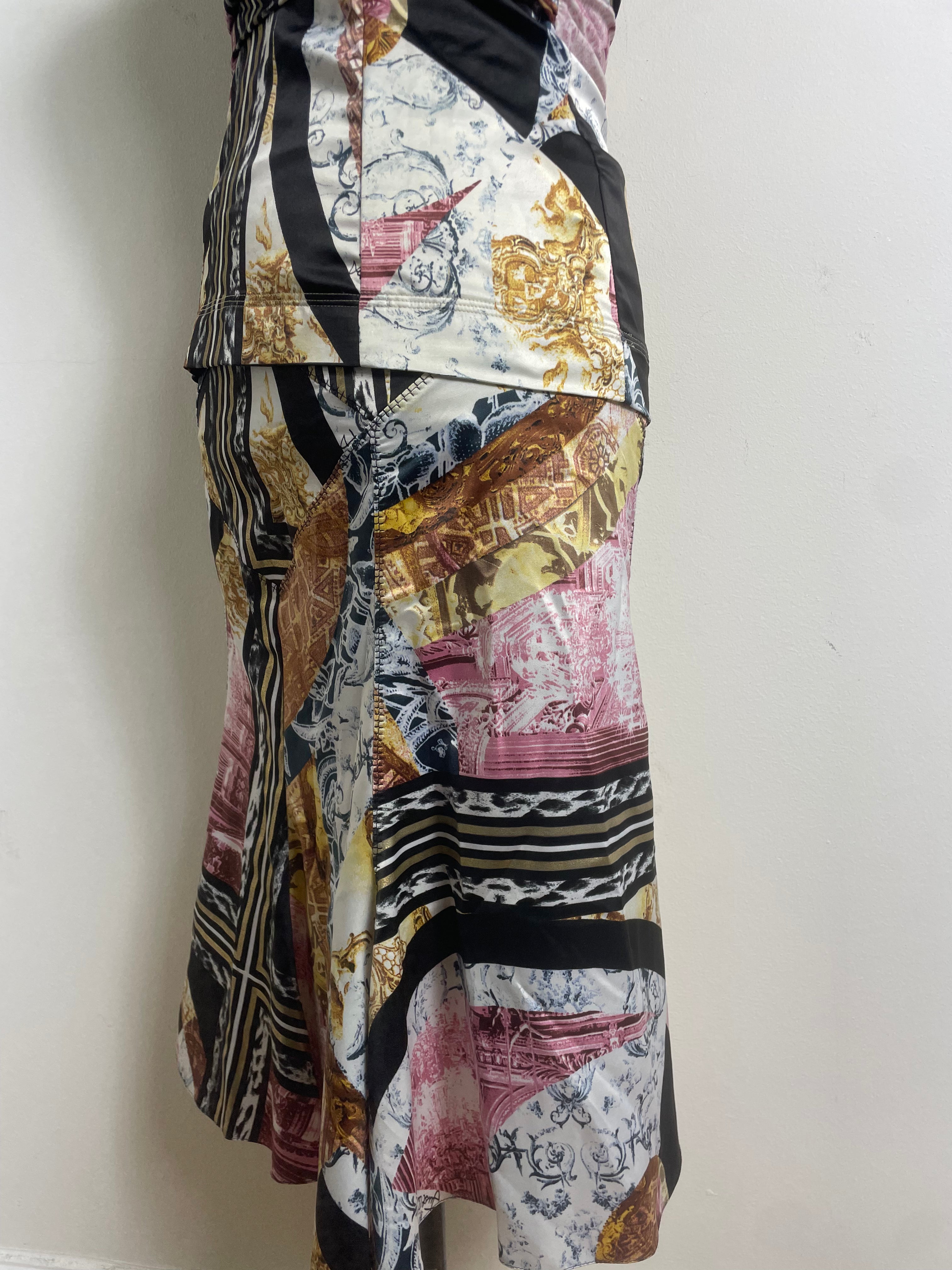 Just Cavalli 2007 Patchwork Silk Skirt & Corset Set