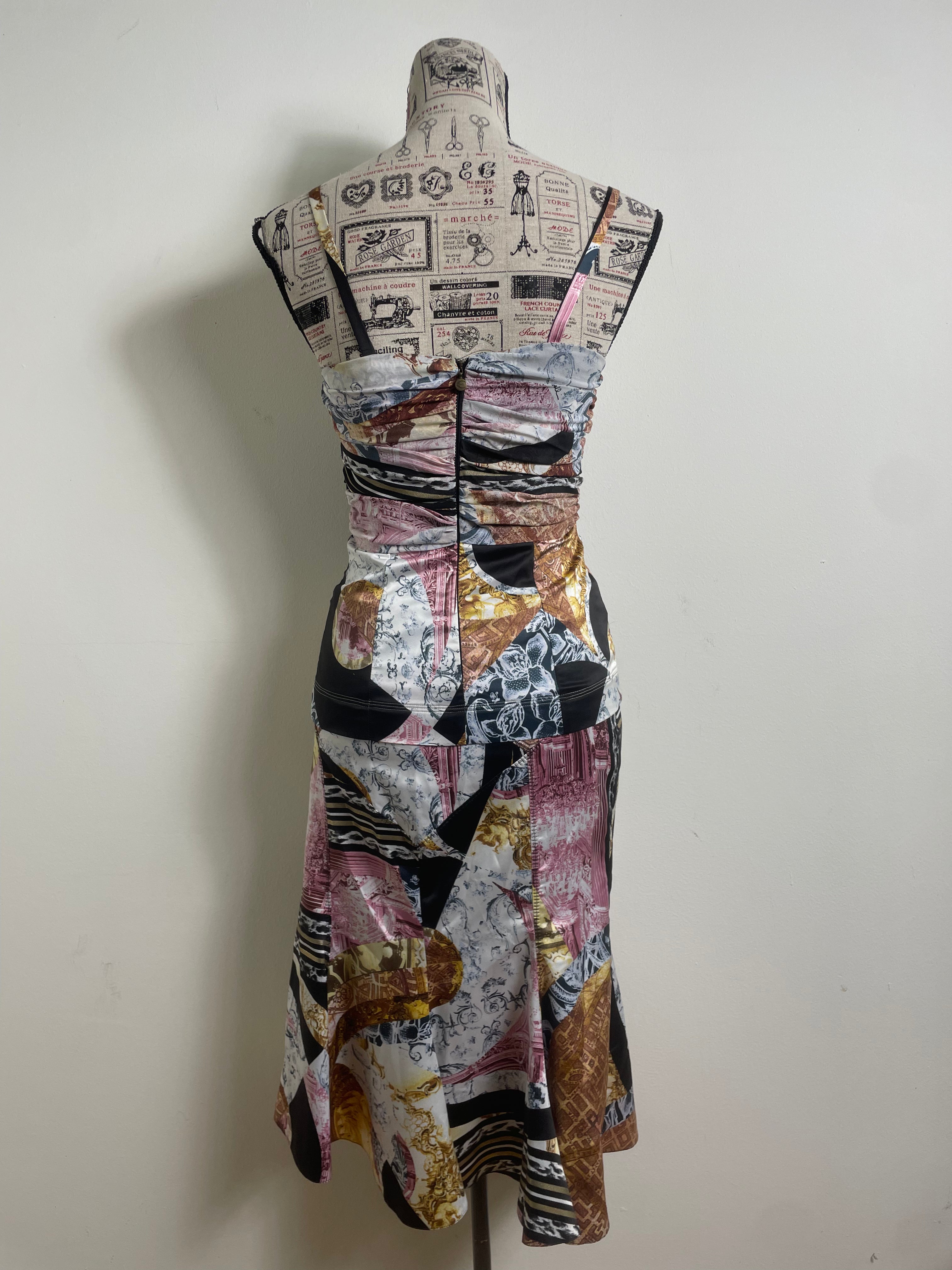 Just Cavalli 2007 Patchwork Silk Skirt & Corset Set