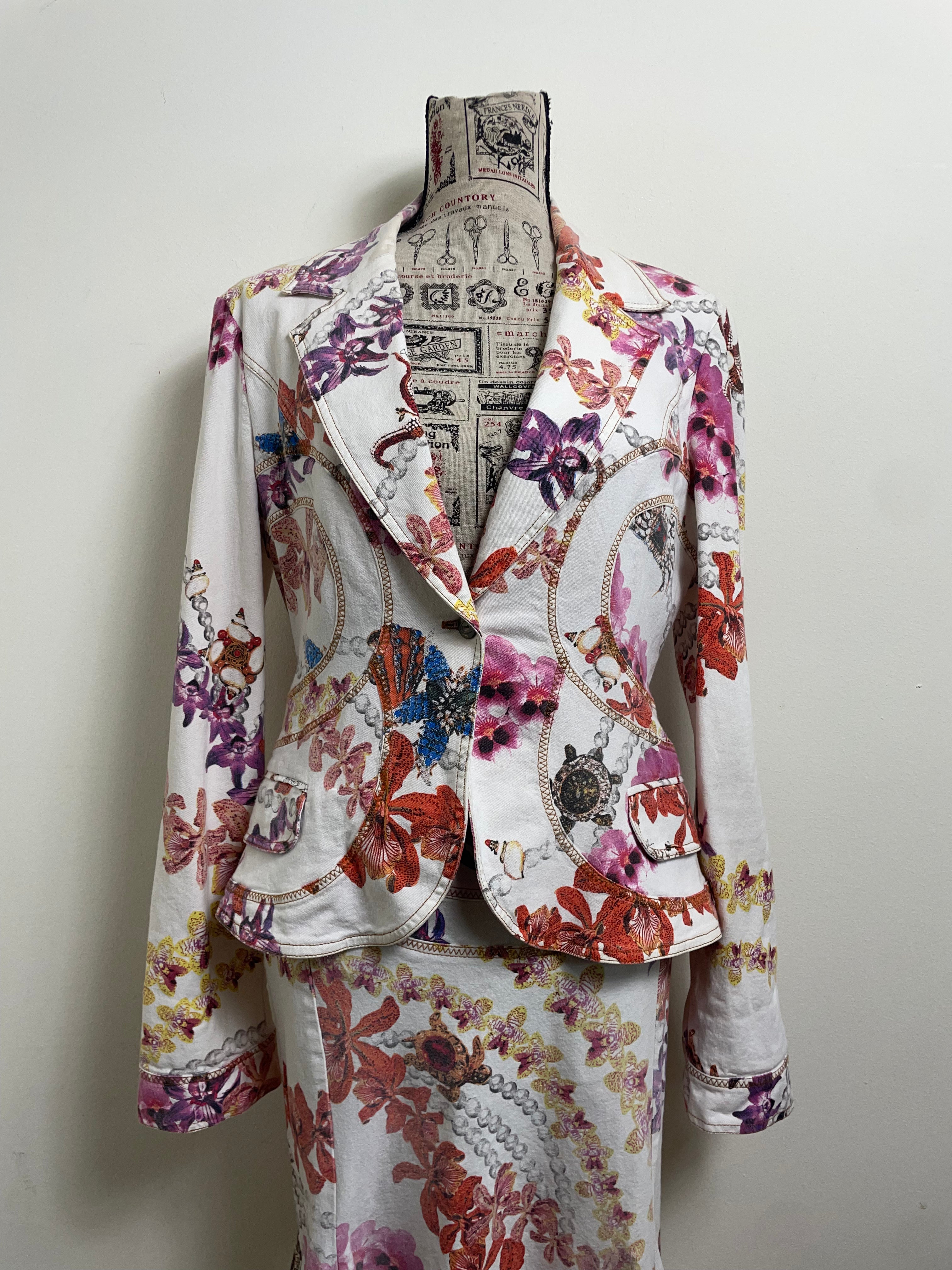Just Cavalli Orchid-Print Fitted Blazer & Skirt Set