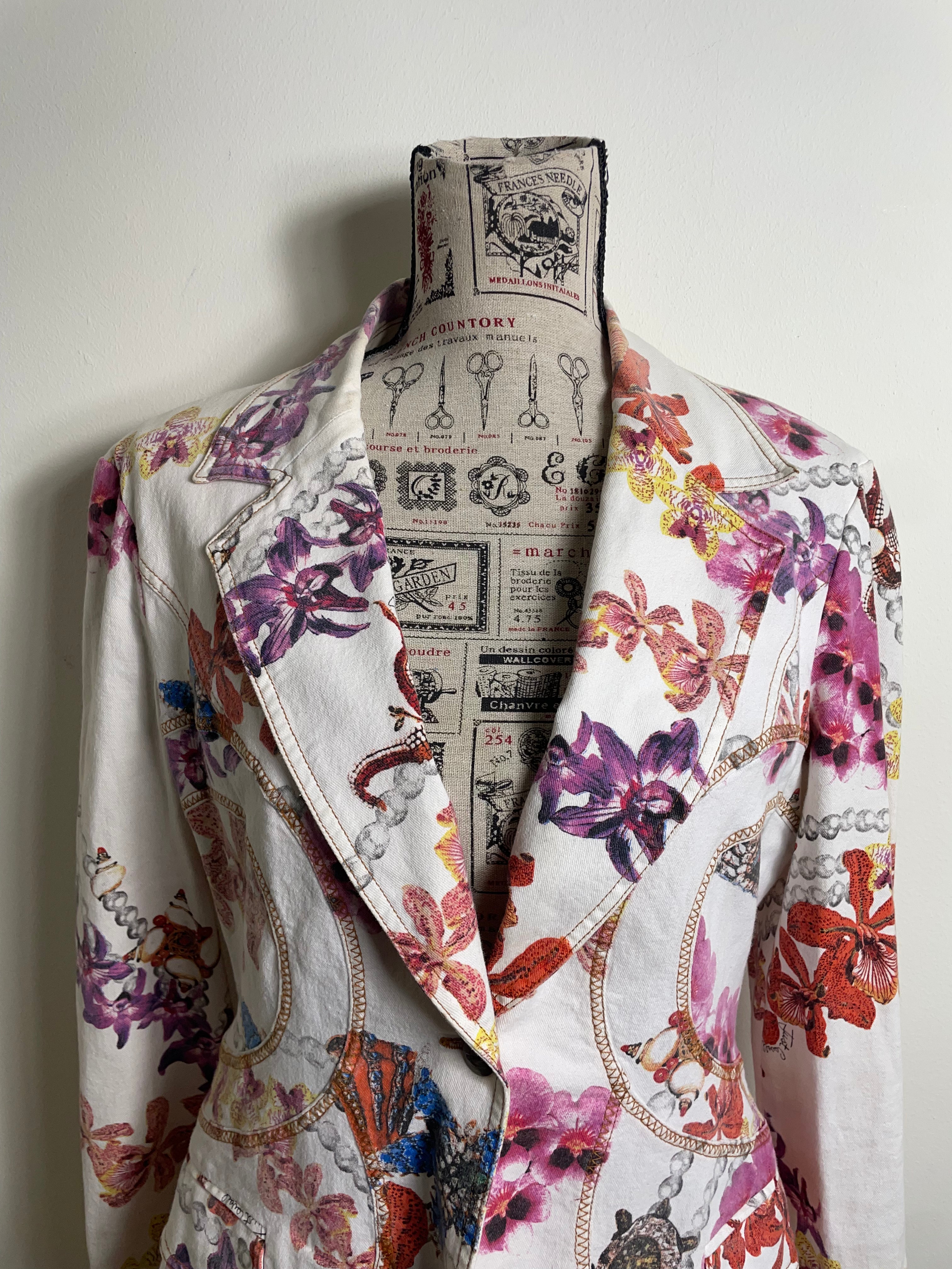 Just Cavalli Orchid-Print Fitted Blazer & Skirt Set