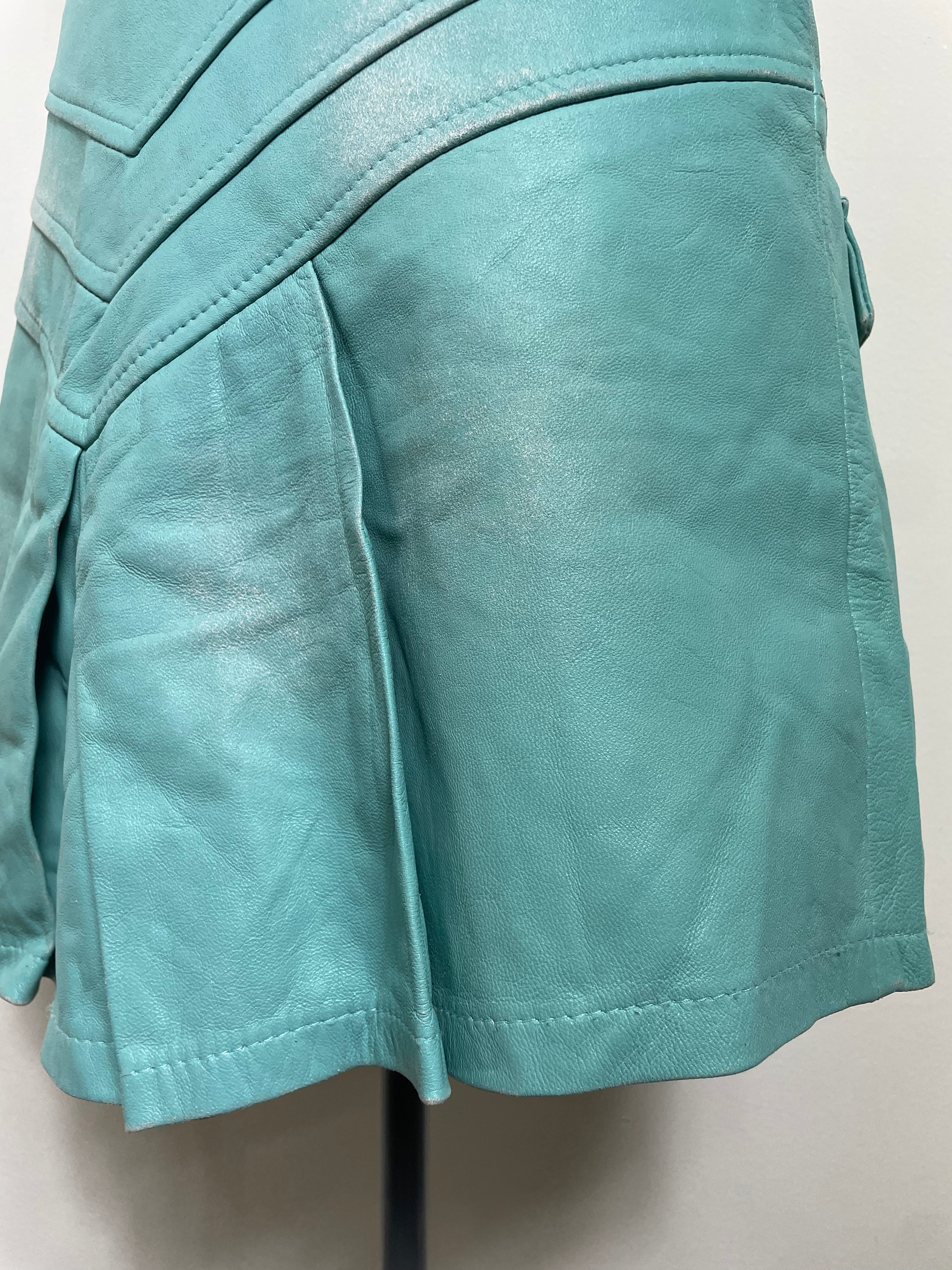 Just Cavalli Spearmint Leather Pleated Skirt