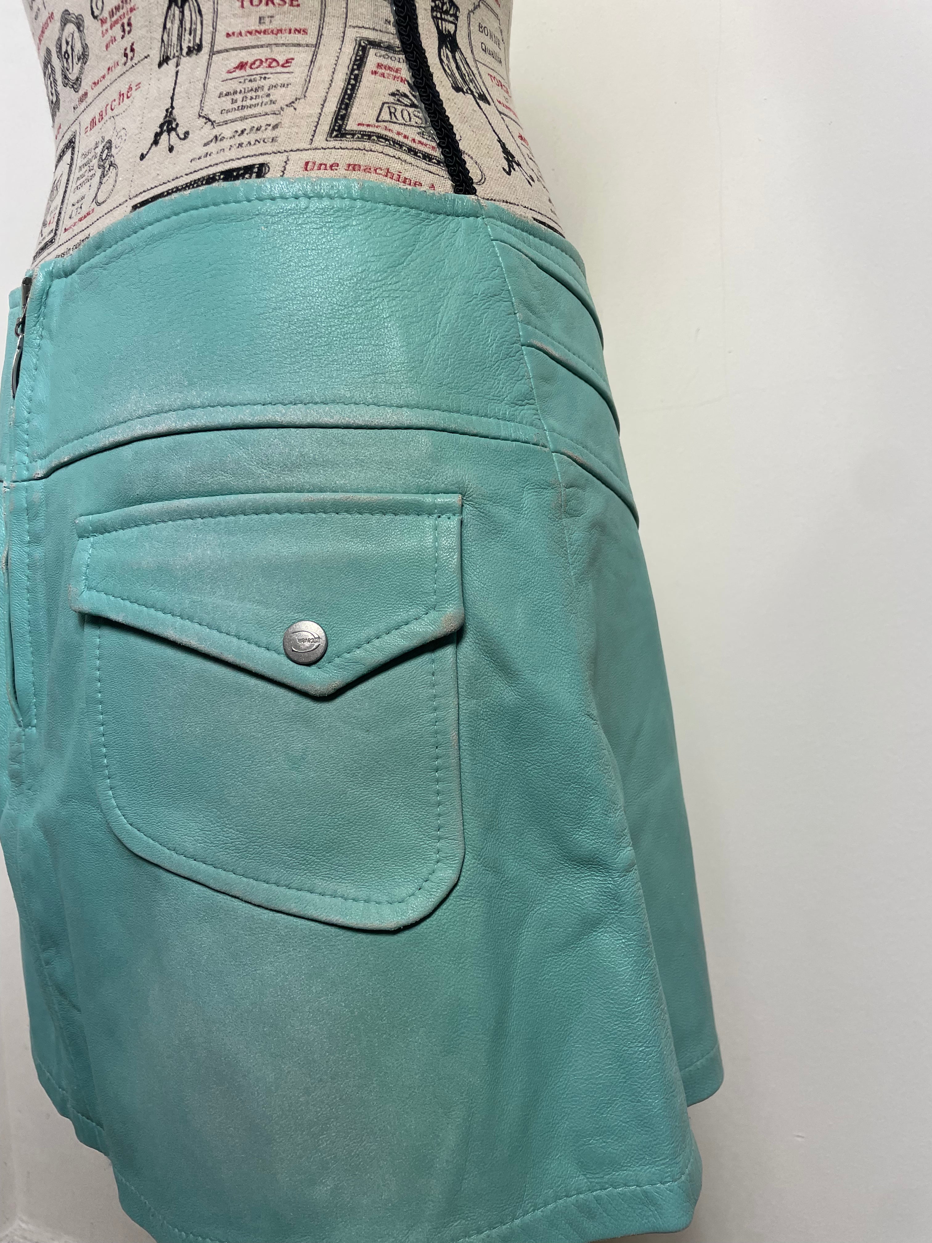 Just Cavalli Spearmint Leather Pleated Skirt