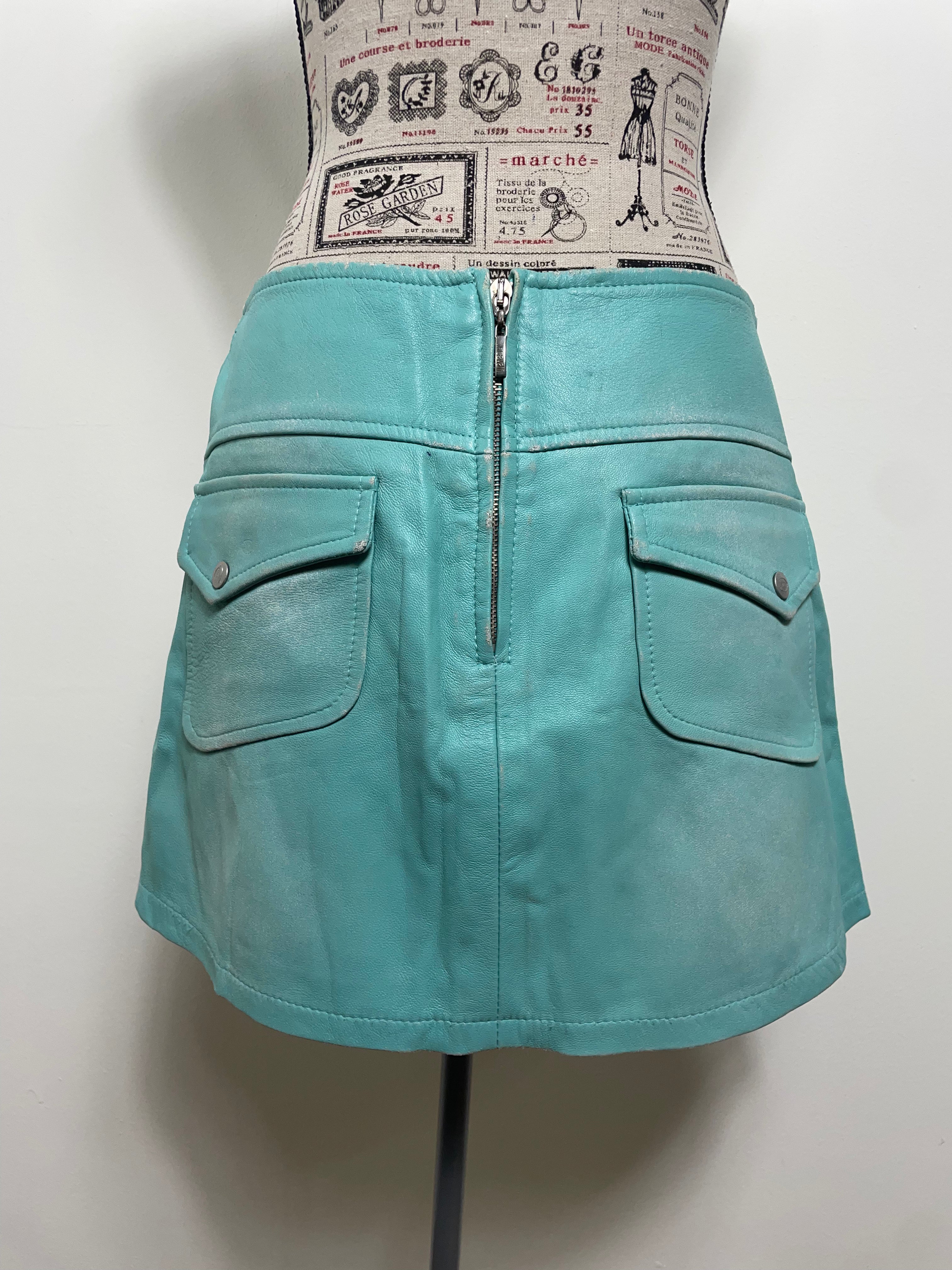 Just Cavalli Spearmint Leather Pleated Skirt