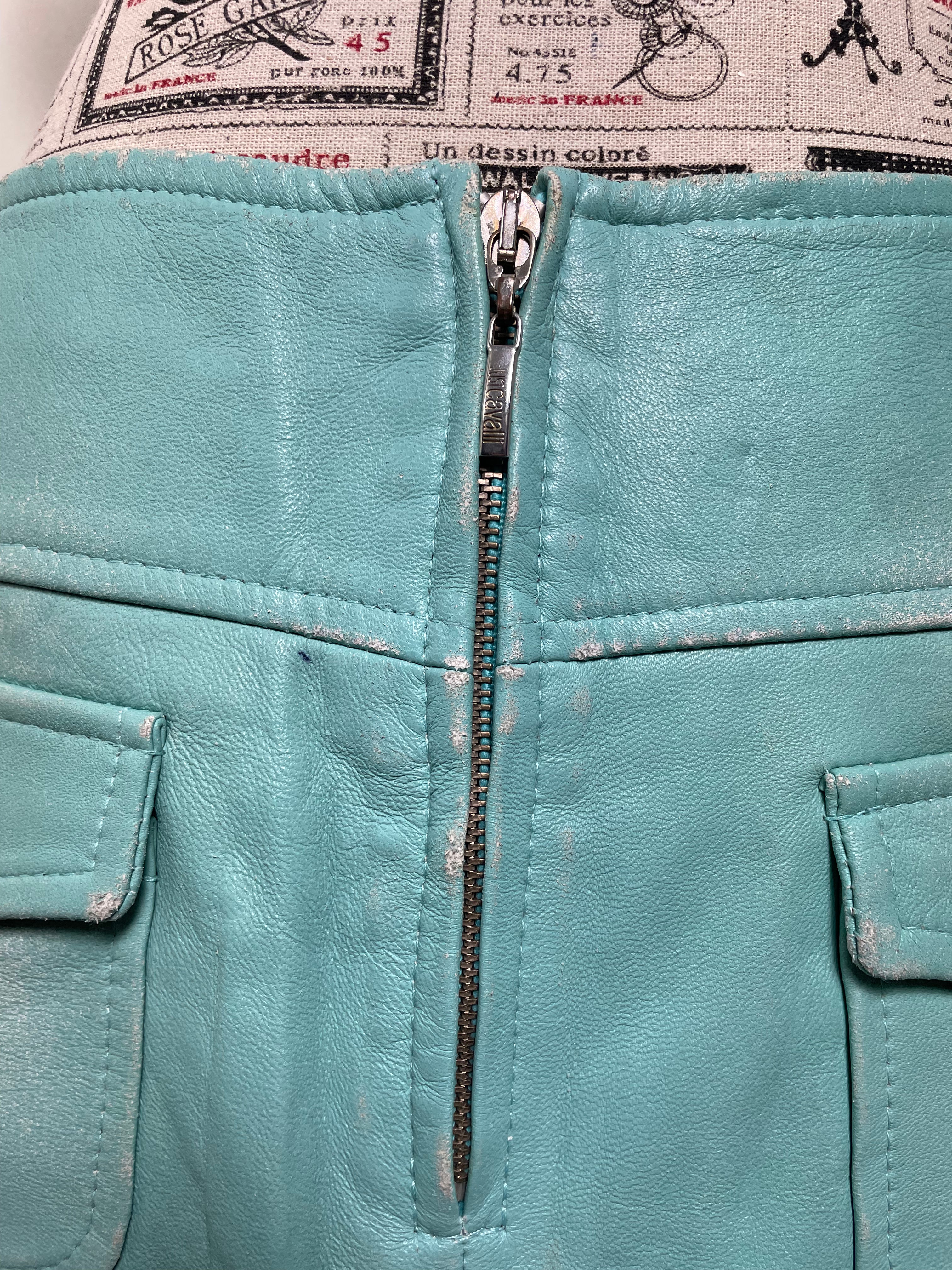 Just Cavalli Spearmint Leather Pleated Skirt