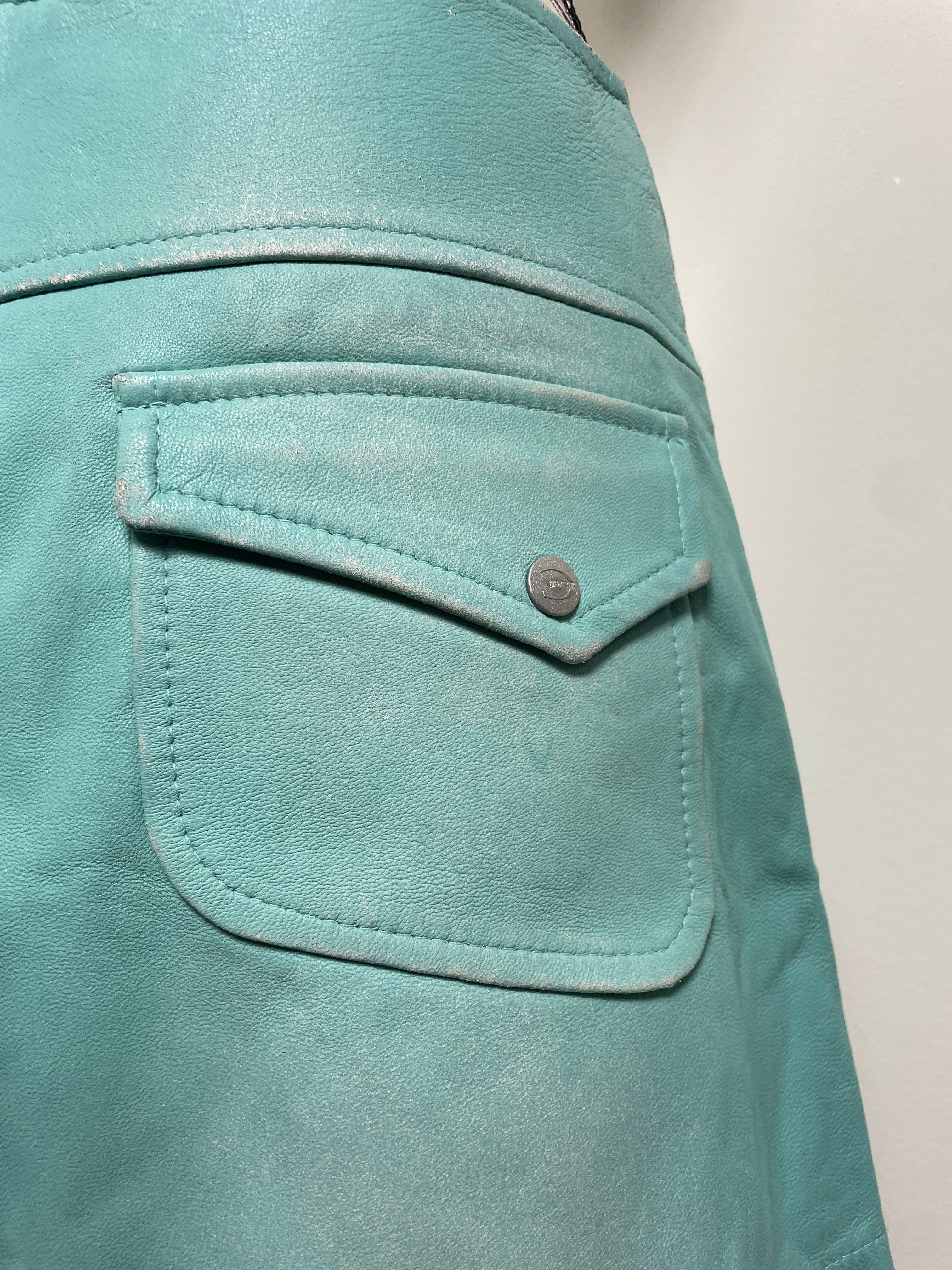 Just Cavalli Spearmint Leather Pleated Skirt