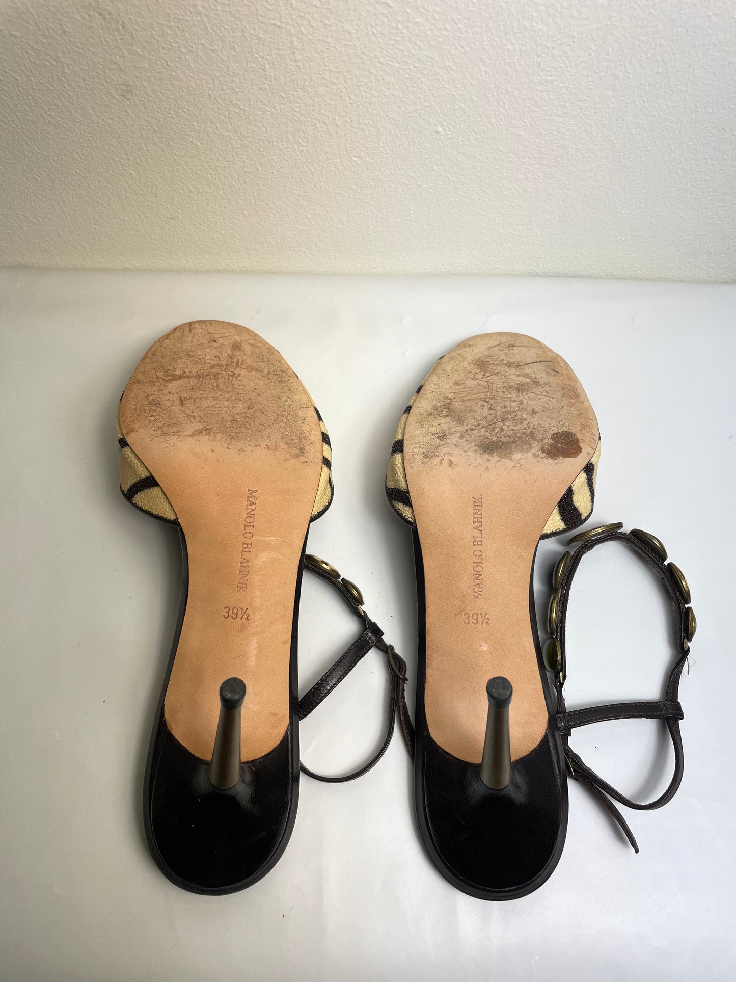 Manolo Blahnik Vintage Tiger Print Peep Toe Heels