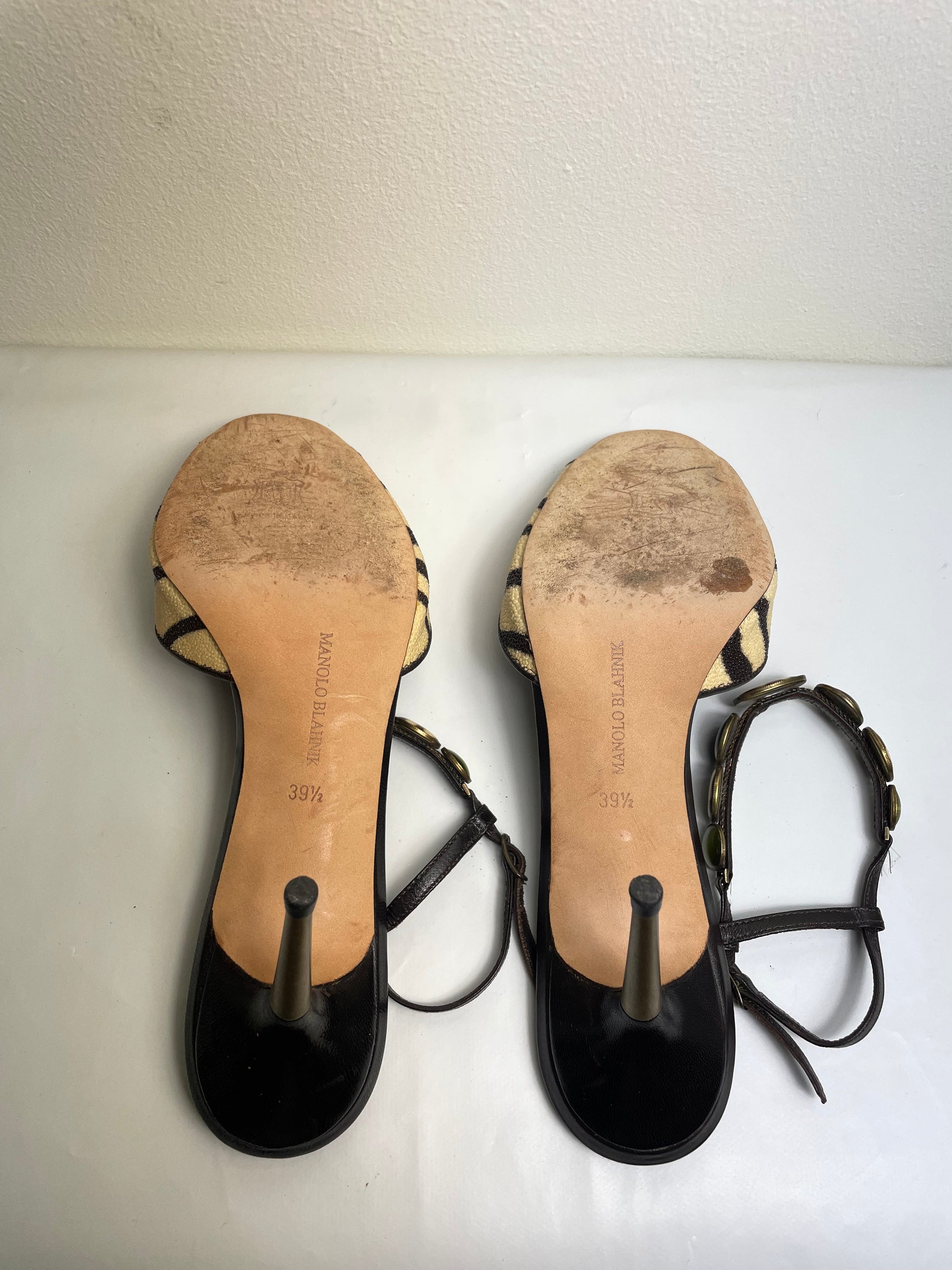 Manolo Blahnik Vintage Tiger Print Peep Toe Heels