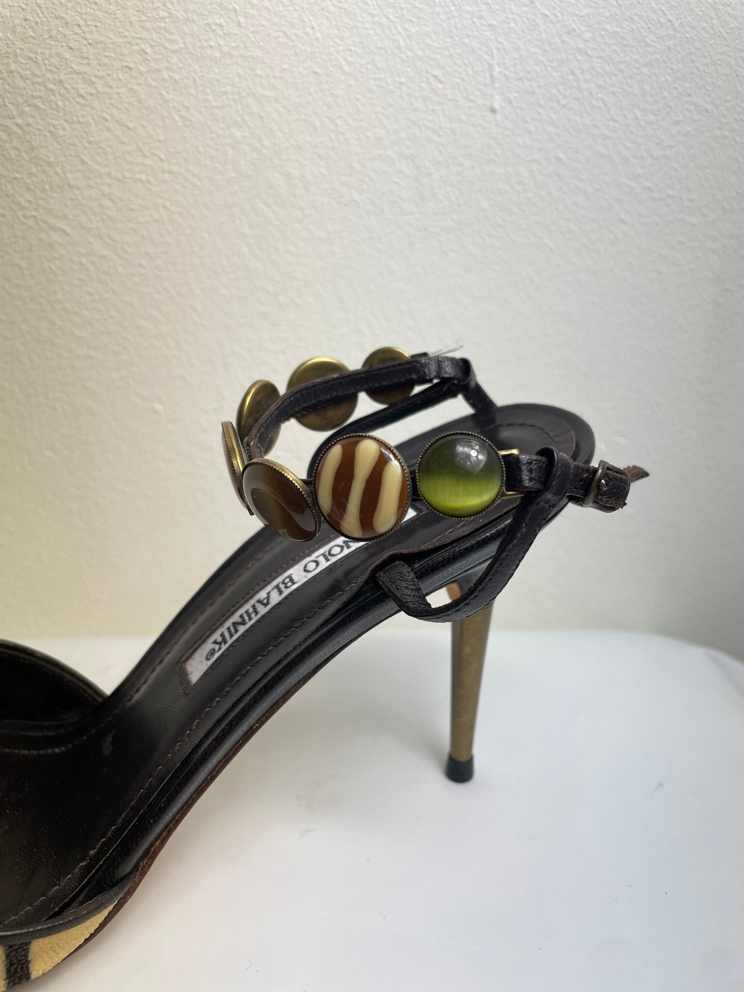 Manolo Blahnik Vintage Tiger Print Peep Toe Heels