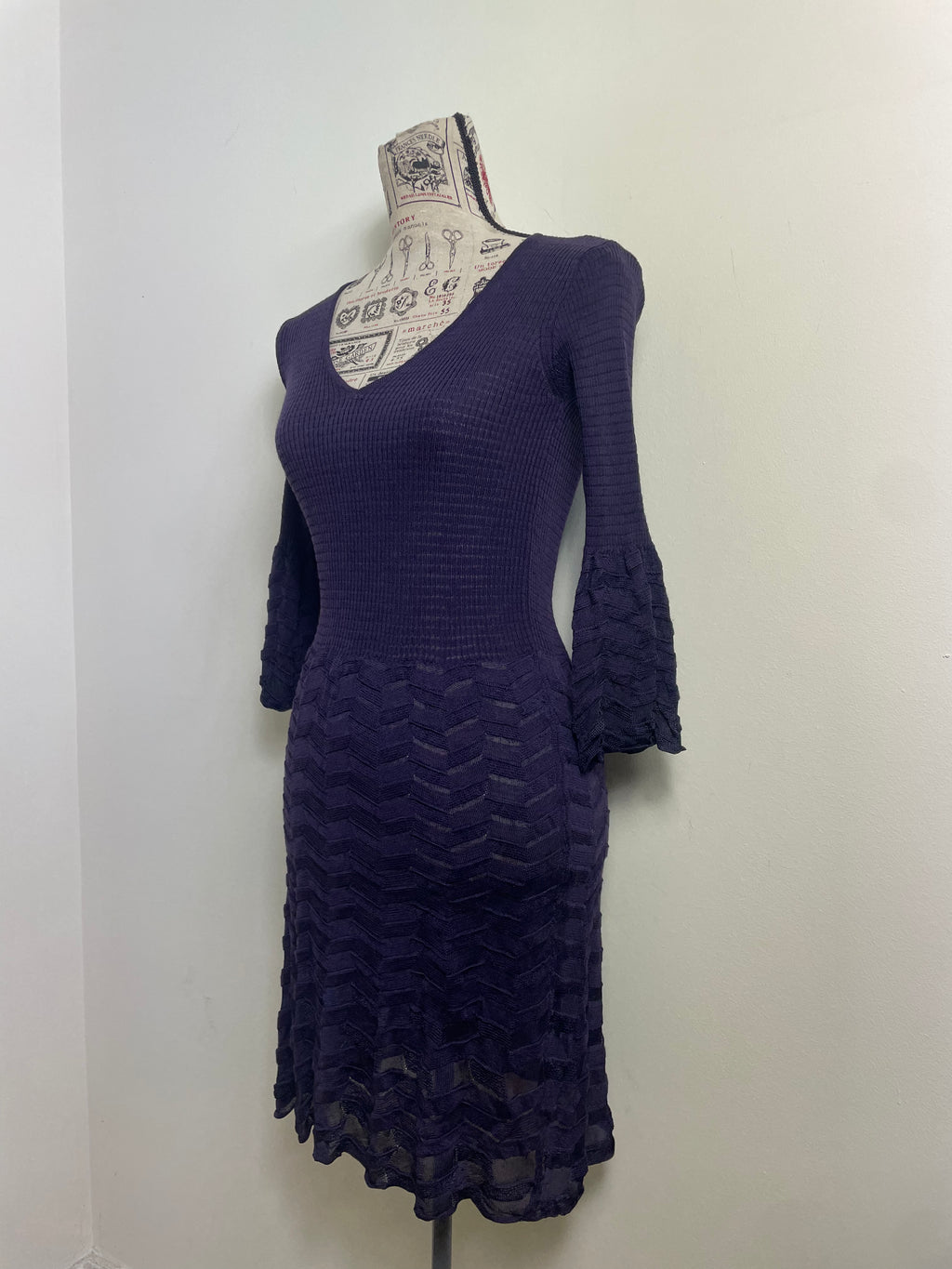 Missoni Purple 3/4 Sleeve Midi Dress